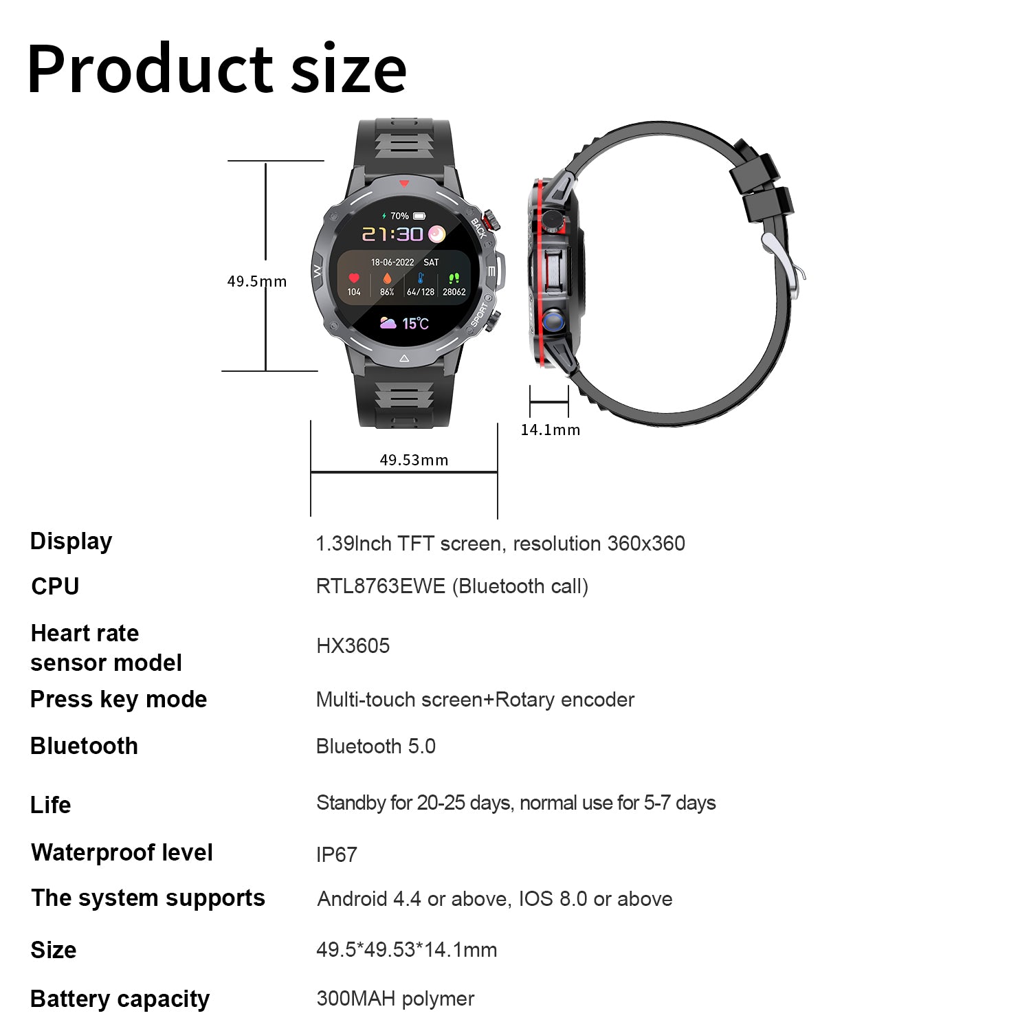 G102 Outdoor Smart Watches for Men Bluetooth Call Fitness Tracker Military Watch Waterproof Sports Watch for Men