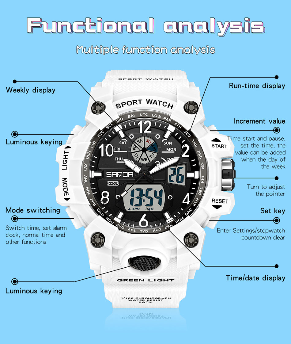Findtime Women’s Digital Watch Waterproof Sport Watch Analog Wristwatch Military Tactical Watches LED Luminous Alarm Stopwatch Dual Time Wrist Watches