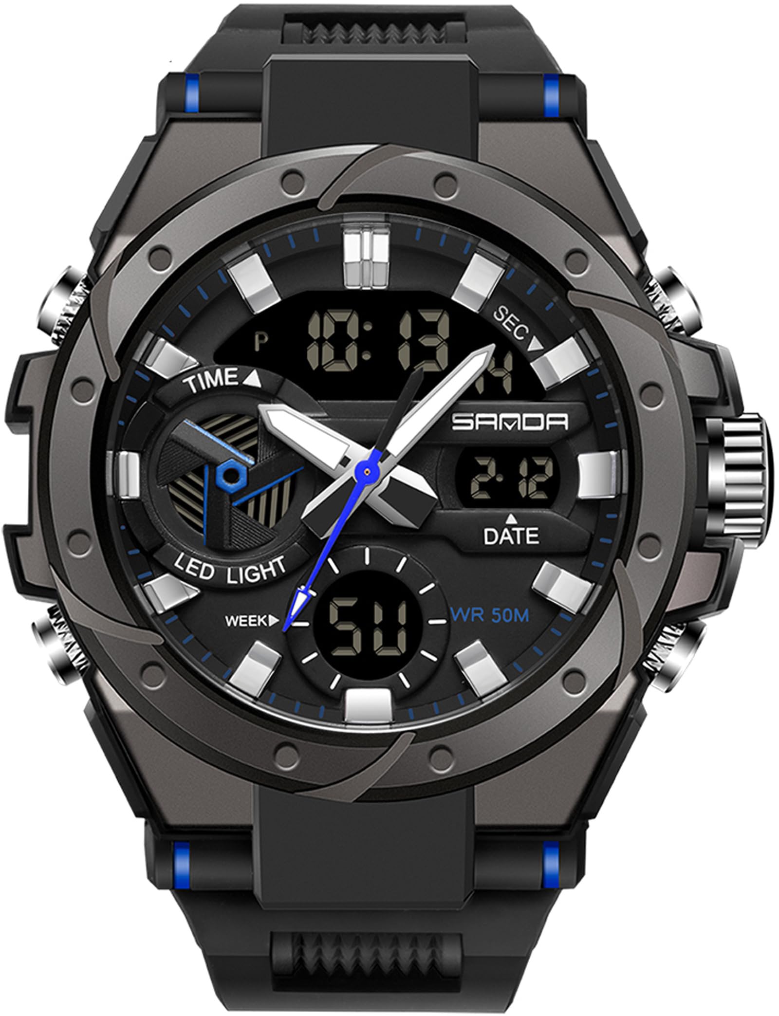 Findtime Mens Digital Analog Watches for Men, Men's Sports Outdoor Watch Military Tactical Wristwatch with Alarm Water Shock Resistant Date Dual Display Stopwatch