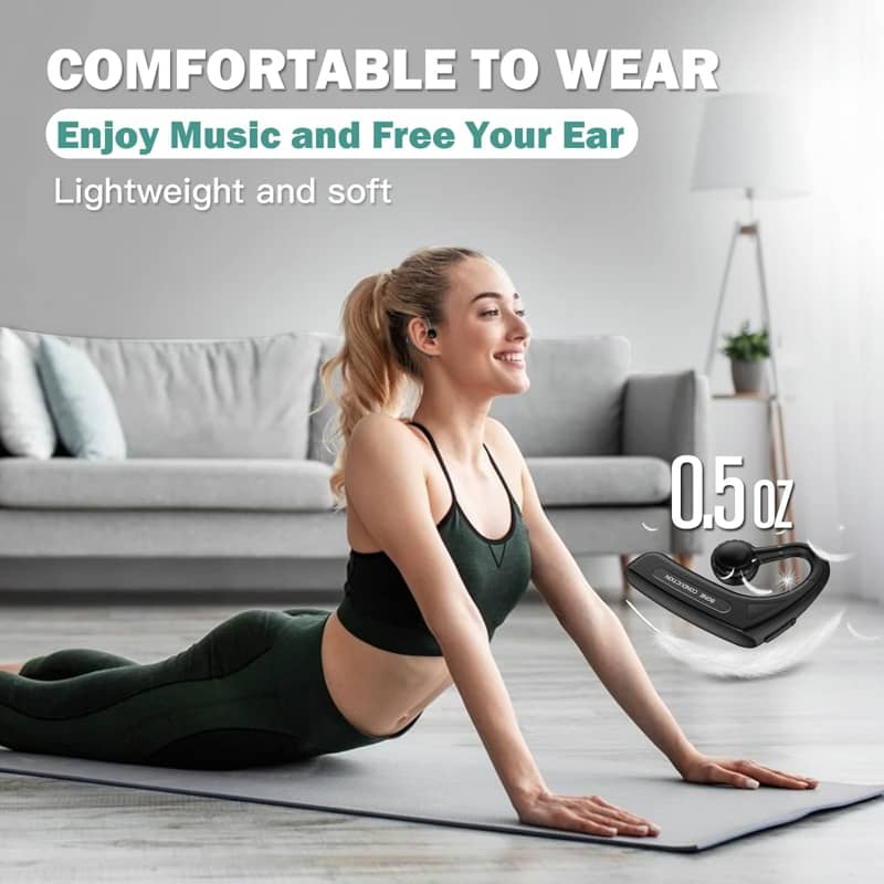 Open Ear Headphones Bluetooth Single Bone Conduction Wireless Earbuds with Earhooks Microphone Earphones Waterproof Long Battery Life Earpiece for Workout Sports Running Android iOS Non Ear Plug