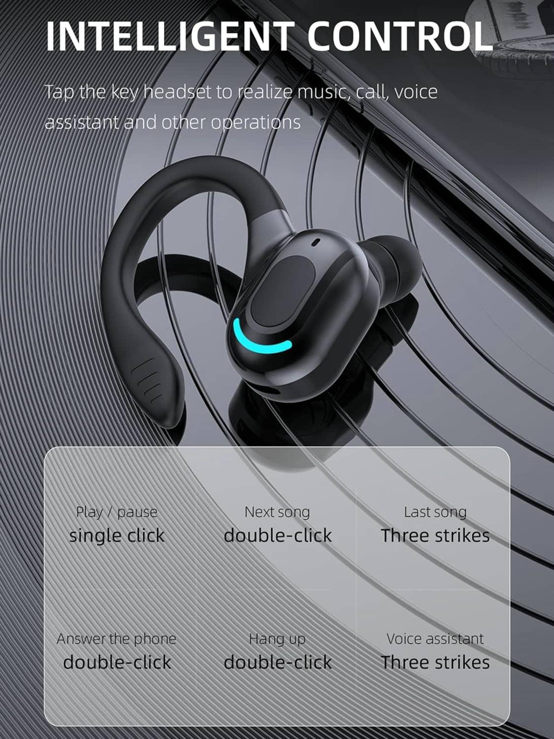 Wireless Earbuds with Earhooks Single Bluetooth Earpiece Sports Headphones Over the Ear Running Workout Wrap Around Earbuds 20H Long Battery Life Waterproof Noise Cancelling Headset for Android iOS