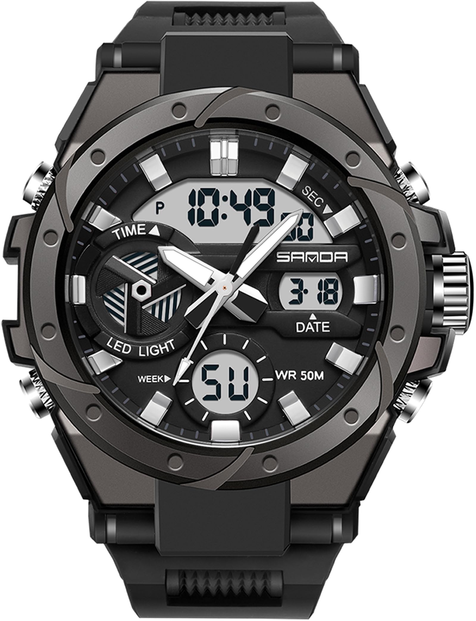 Findtime Mens Digital Analog Watches for Men, Men's Sports Outdoor Watch Military Tactical Wristwatch with Alarm Water Shock Resistant Date Dual Display Stopwatch