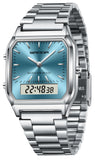 Findtime Analogue Digital Watch for Women Men 5ATM Waterproof Watch Stopwatch Alarm Wrist Watch Stainless Steel Business Silver Watch LED Backlight Casual Ladies Watch