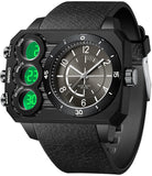 Findtime Big Face Watch for Men Square Large Face Cool Mens Watches with Three Time Zone Countdown Alarm LED Stopwatch Unique Cool Wristwatch