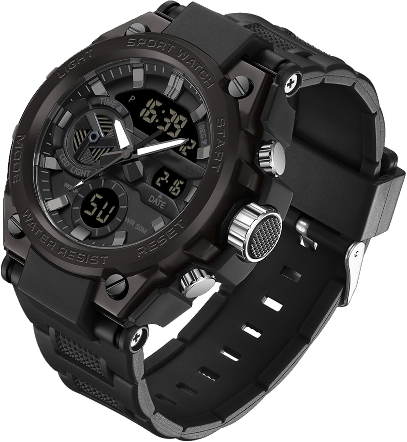 Findtime Mens Watches Military Tactical Watch for Men Digital Sports Electronics Relojes para Hombres Outdoor Stopwatch Waterproof Large Face Dual Dial Time Blue
