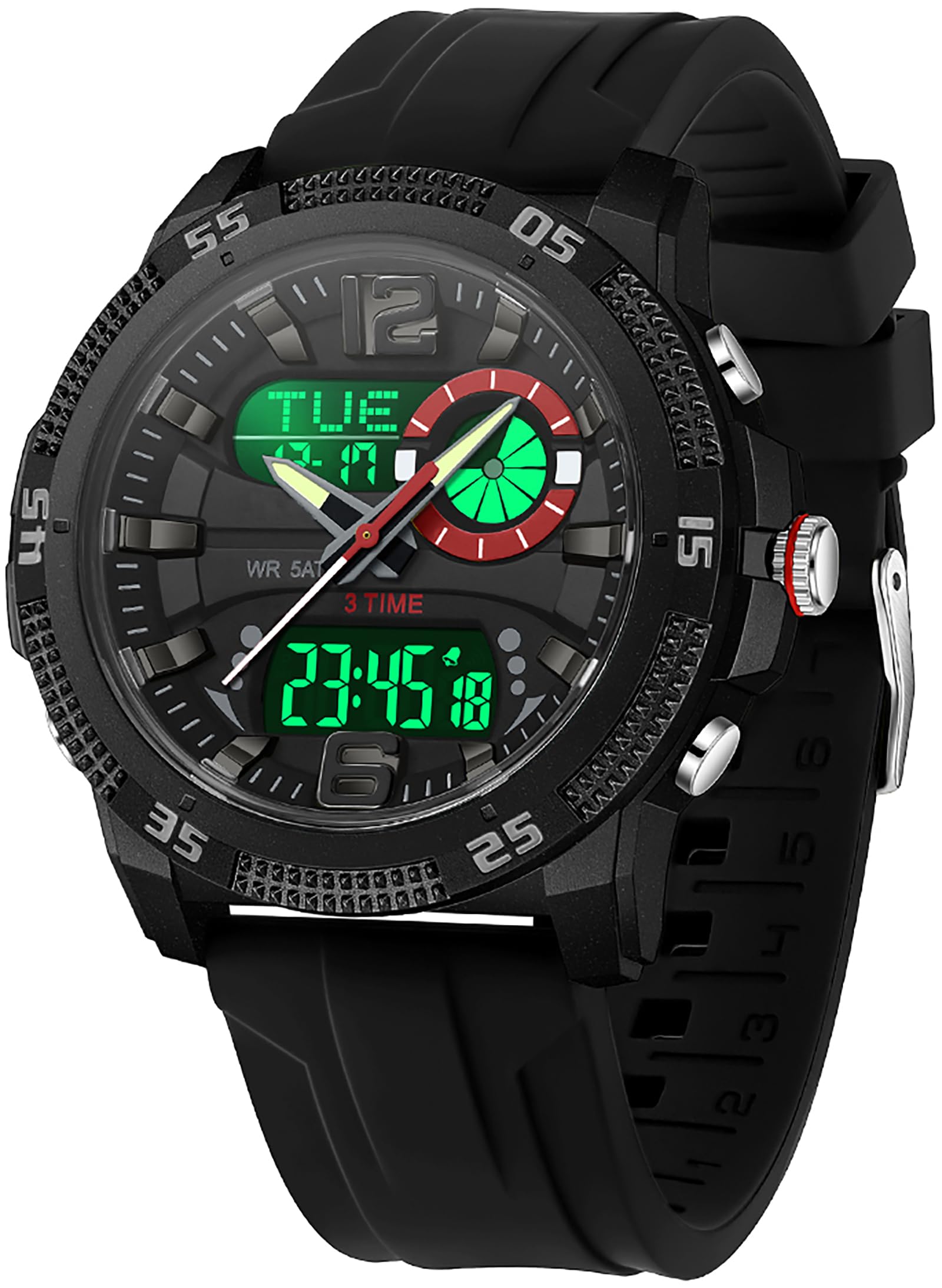 Findtime Mens Watches Sports Outdoor Waterproof Men's Digital Analog Watch with Countdown/LED Backlight/Timer/Alarm/Date Stopwatch