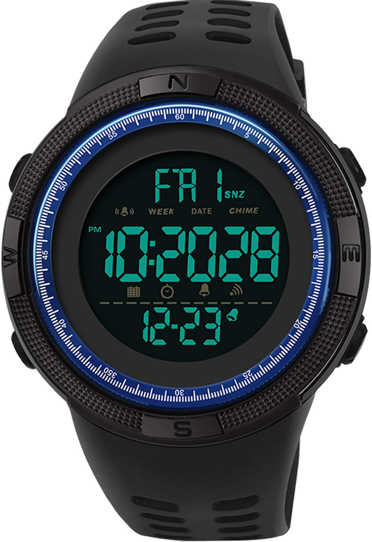 Findtime Mens Digital Sports Watch Military Stopwatch Alarm Countdown Dual Time 5ATM Waterproof LED Backlight for Running
