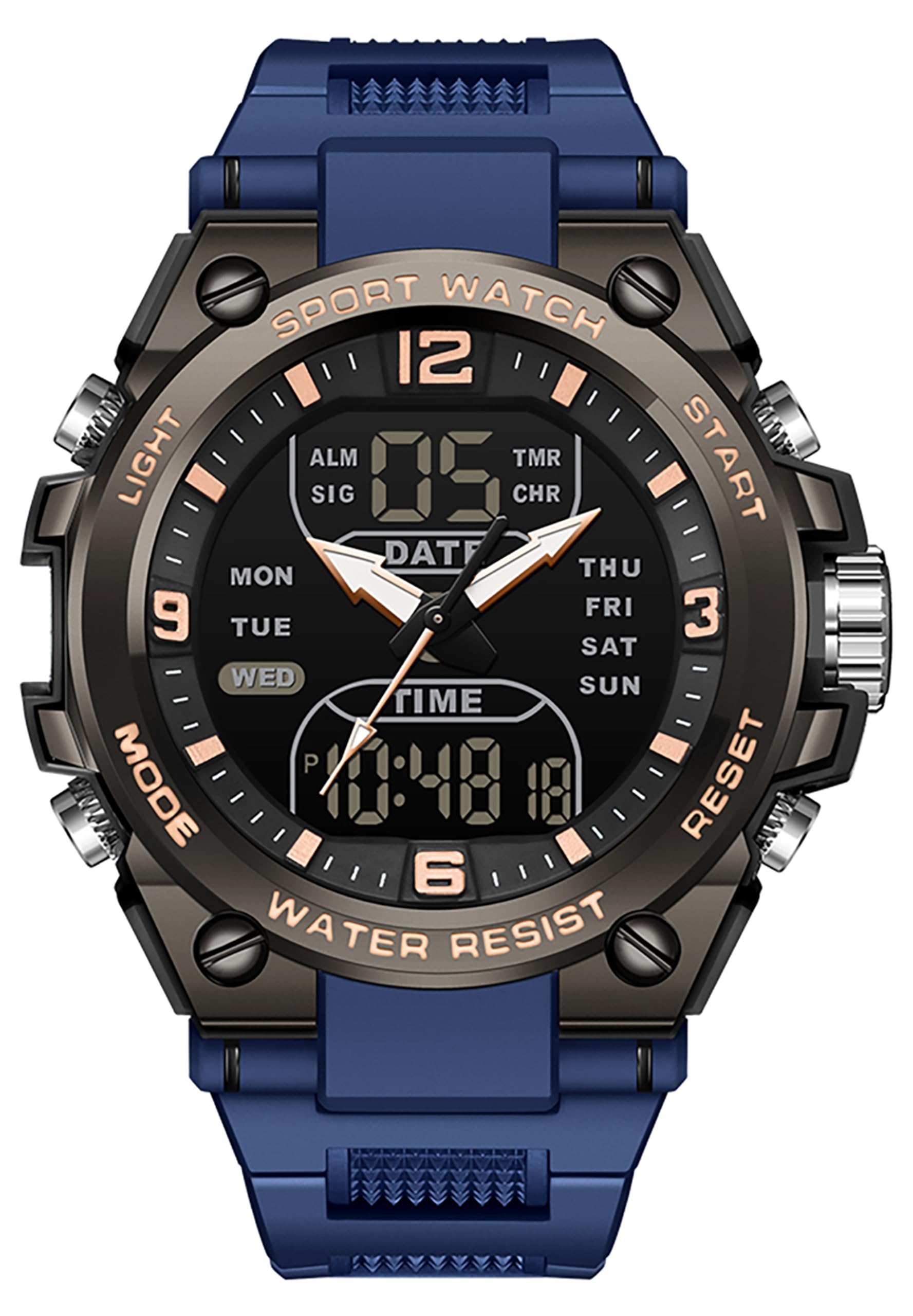 Findtime Men's Digital Watch Sports Waterproof Watches Military Stopwatch Alarm Mens Wristwatch for Running Swimming Watch Big Face Analog Watch