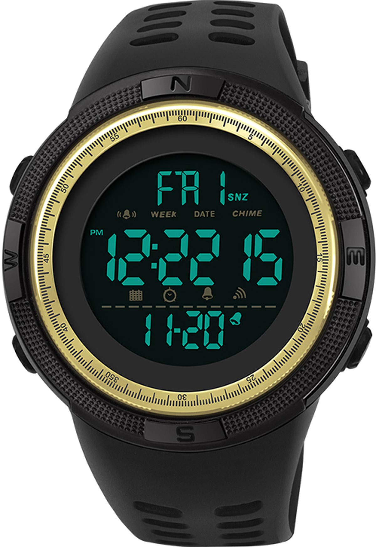 Findtime Mens Digital Sports Watch Military Stopwatch Alarm Countdown Dual Time 5ATM Waterproof LED Backlight for Running