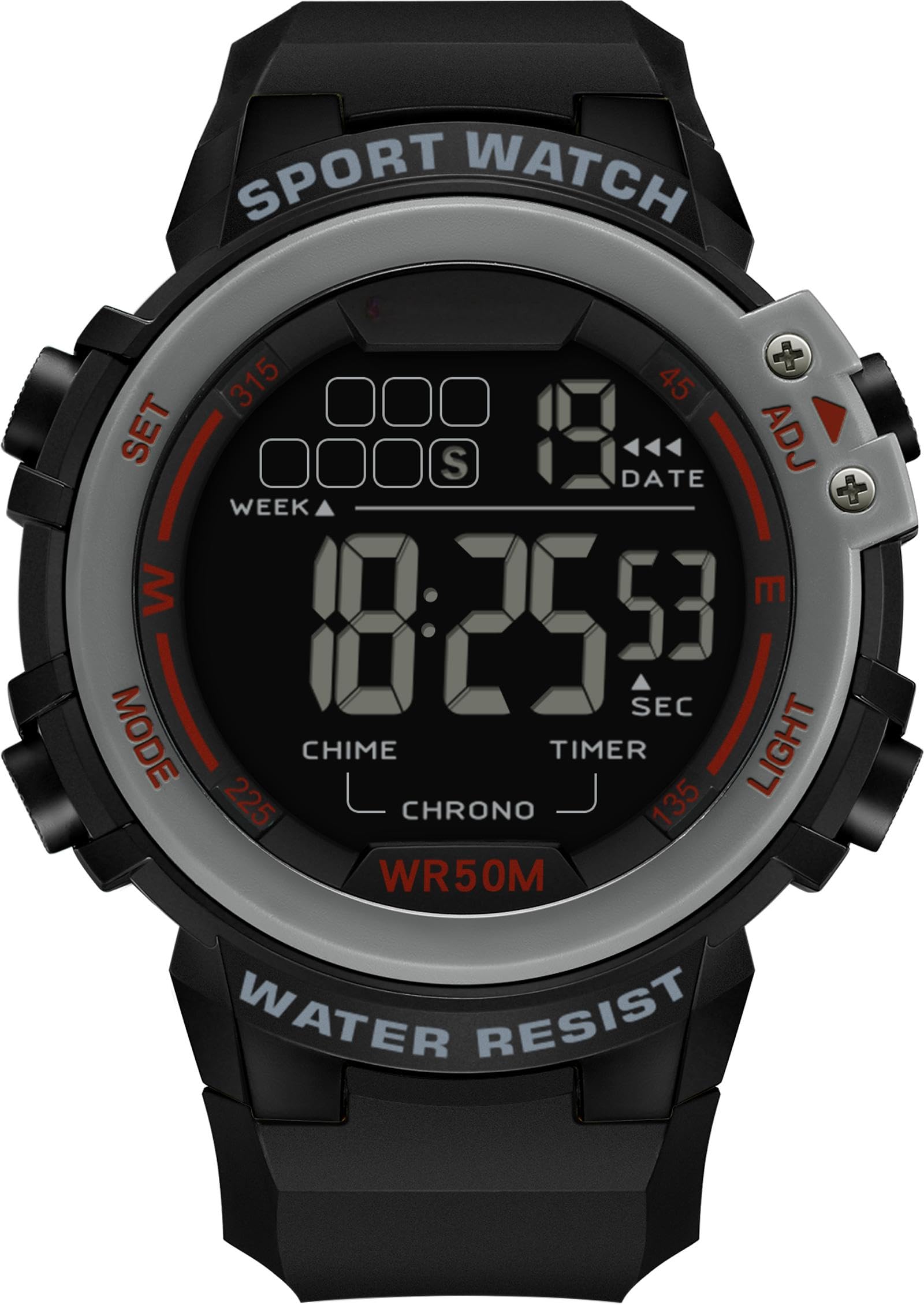 Findtime Sports Watches for Men Digital, Big Face LED Dial Easy to Read Time Wrist Watch with Countdown Timer Dual Time 5Bar Waterproof