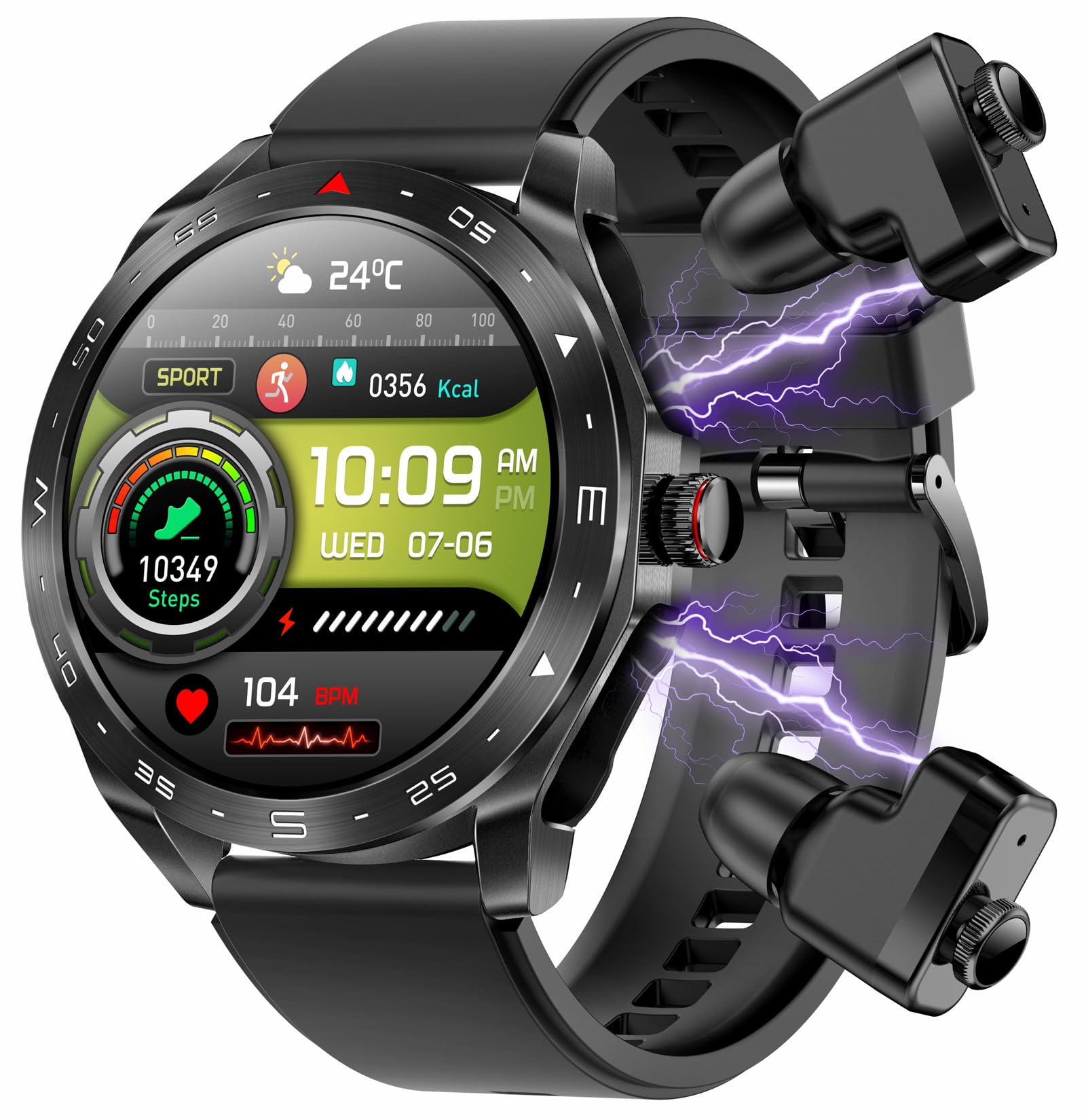 Smart Watches for Men with Wireless Earbuds Waterproof Men Watches HiFi Headphones Blood Pressure Monitor Heart Rate Monitor Sleep Tracker Bluetooth Call Fitness Tracker Step Counter for iOS Android