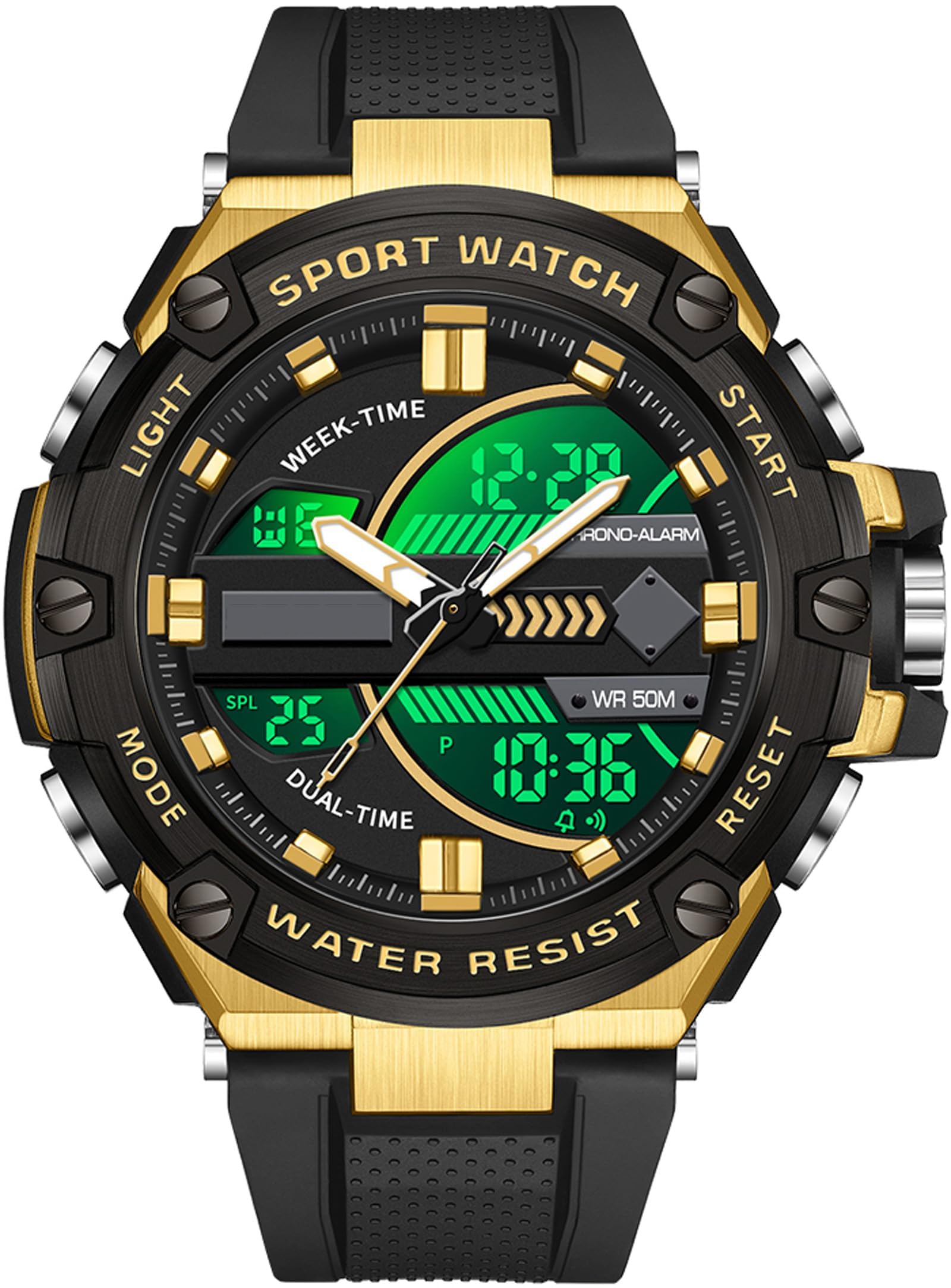 Findtime Running Mens Watches Military Tactics, 5ATM Waterproof Sports Outdoor Watch for Men Swimming Analog Digital Led Large Face Dual Dial Time Display Electronic Wristwatch White