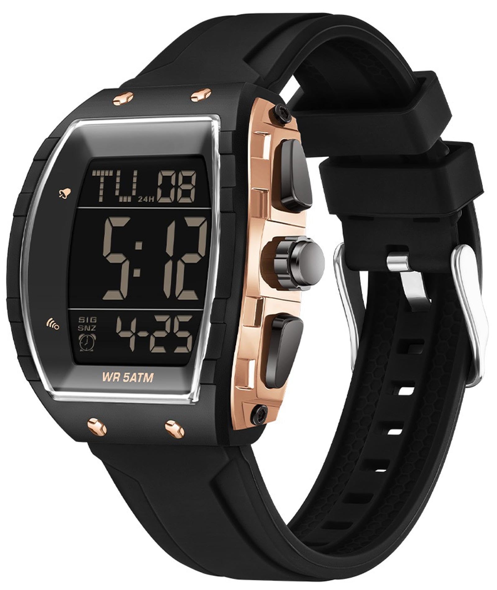 Findtime Men Digital Watches Dual Time Zone with LED Backlight Alarm Stopwatch Silicone Strap 5ATM Waterproof for Travel/Sport/Business Easy Read Fashion Birthdays Gift for Him