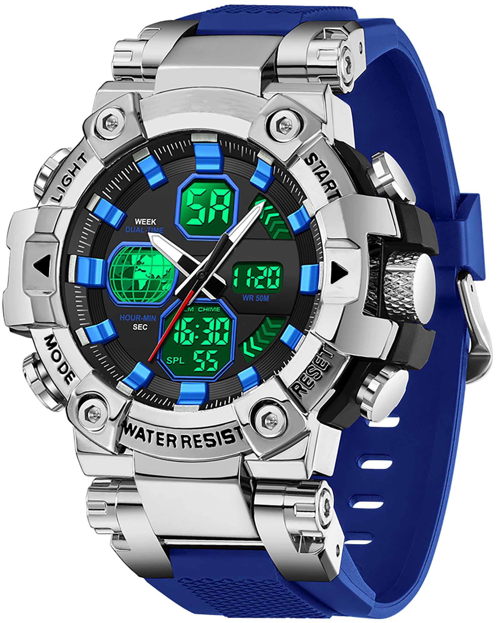 Findtime Relojes para Hombres Watches for Men Blue Mens Watches Waterproof Military Tactical Sport Running Digital Analog Stopwatch