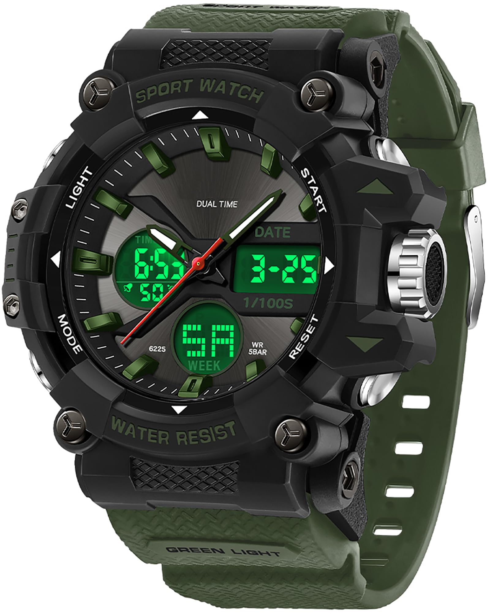 Findtime Mens Watches Sports Outdoor Watch for Men with Date Analog Digital LED Backlight Wristwatch Waterproof