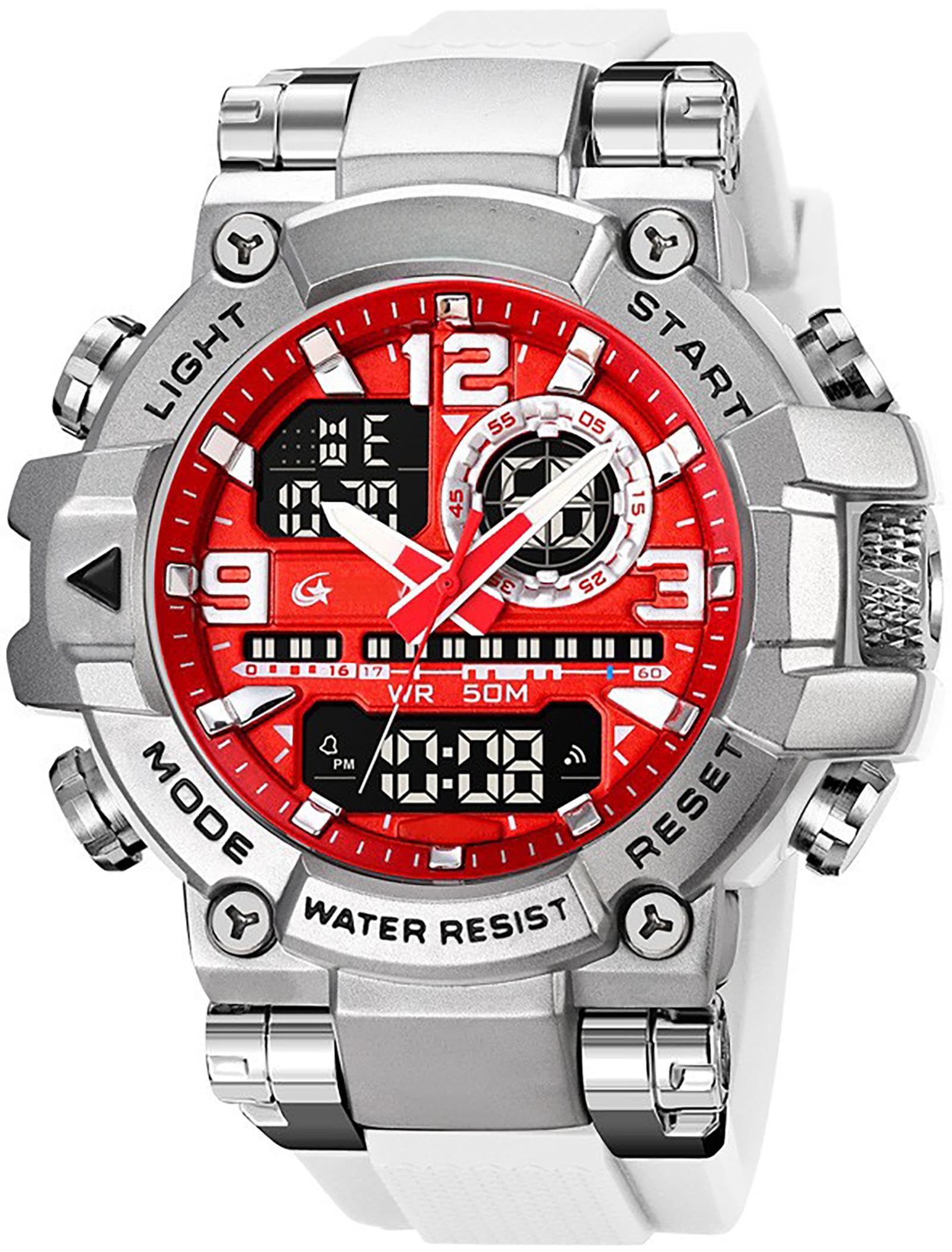 Findtime Cool Designer Mens Watches Big Face Digital Sports Watch for Men with LED Backlight/Alarm/Date/Dual Time Zone/Stopwatch