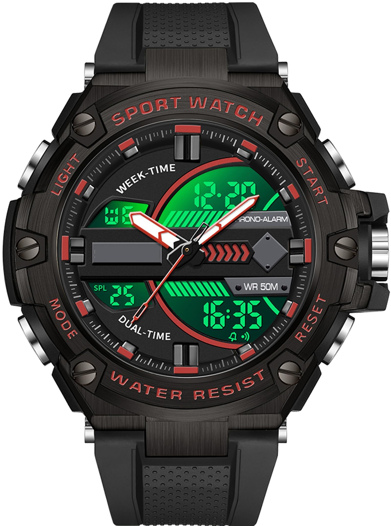 Findtime Running Mens Watches Military Tactics, 5ATM Waterproof Sports Outdoor Watch for Men Swimming Analog Digital Led Large Face Dual Dial Time Display Electronic Wristwatch White