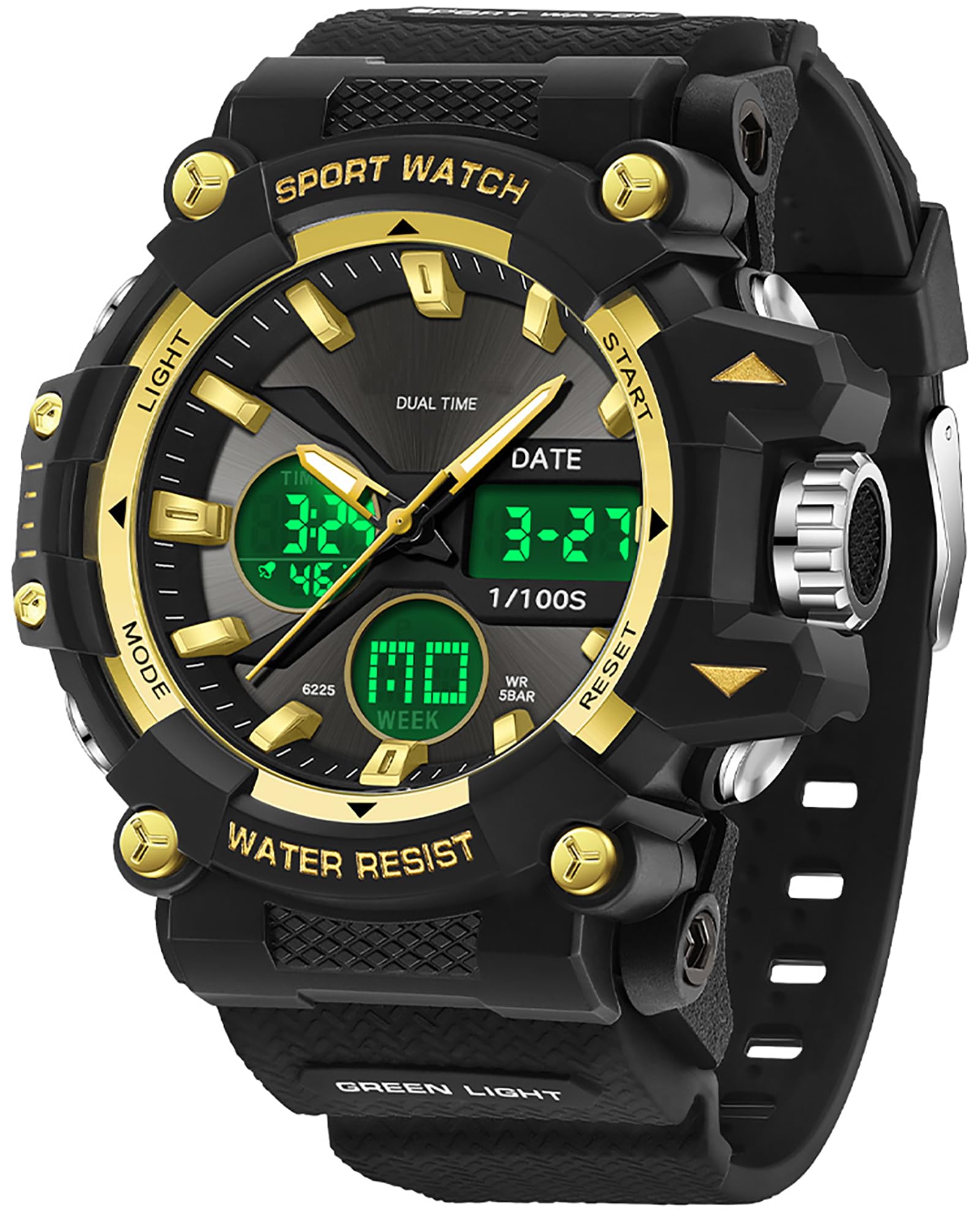 Findtime Mens Watches Sports Outdoor Watch for Men with Date Analog Digital LED Backlight Wristwatch Waterproof