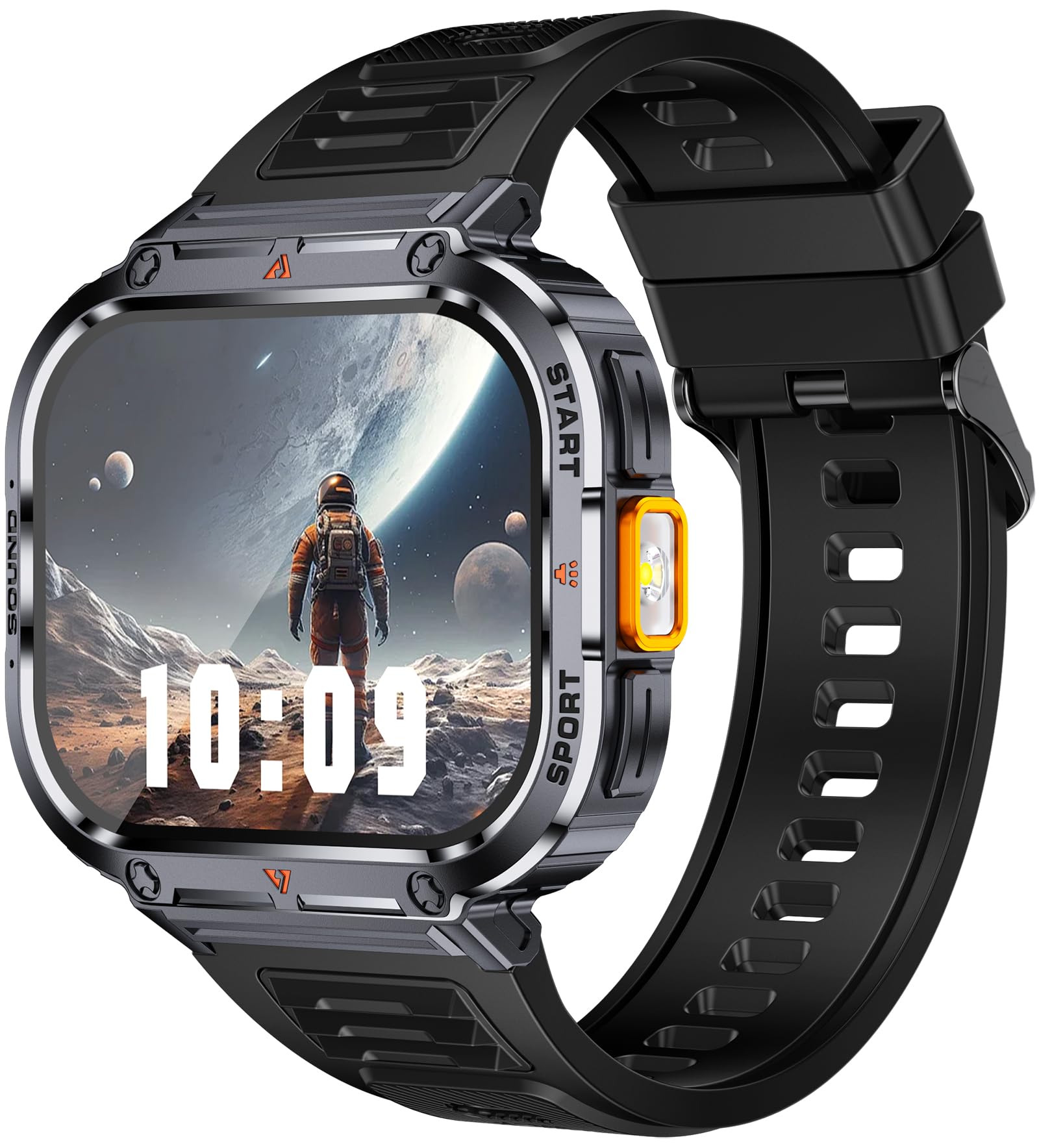 Big Screen Smart Watch for Men, 2.0'' HD Military Smartwatch with LED Flashlight 5ATM Waterproof Rugged Tactical Fitness Tracker (Answer/Make Calls)