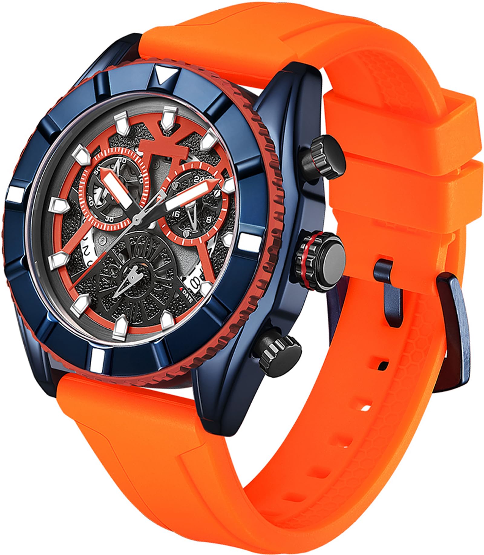 Findtime Sport Designer Analog Chronograph Quartz Business Stylish Watches Luminous Date Calendar Silicon Strap