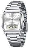 Findtime Analogue Digital Watch for Women Men 5ATM Waterproof Watch Stopwatch Alarm Wrist Watch Stainless Steel Business Silver Watch LED Backlight Casual Ladies Watch