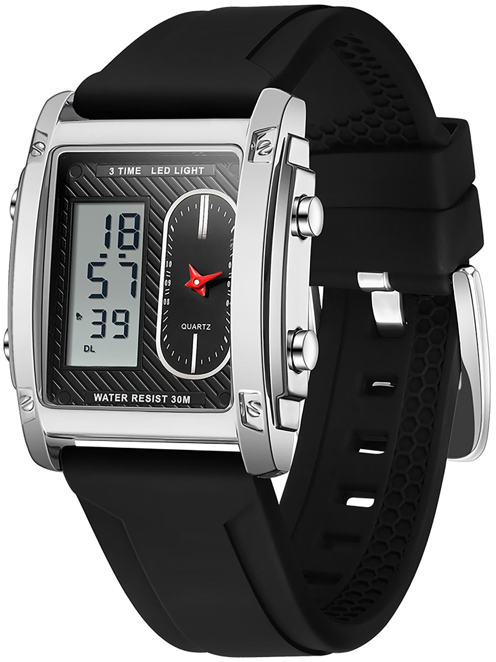 Findtime Cool Rectangle Watches for Men with Digital Analog Dual Time Relojes para Hombres Dress Unique Designer Sport Watch