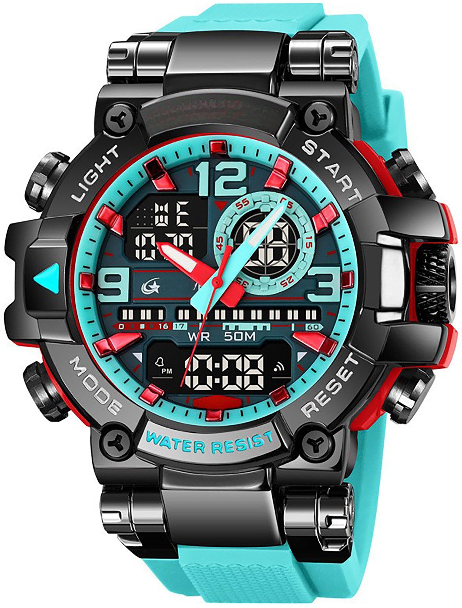 Findtime Cool Designer Mens Watches Big Face Digital Sports Watch for Men with LED Backlight/Alarm/Date/Dual Time Zone/Stopwatch
