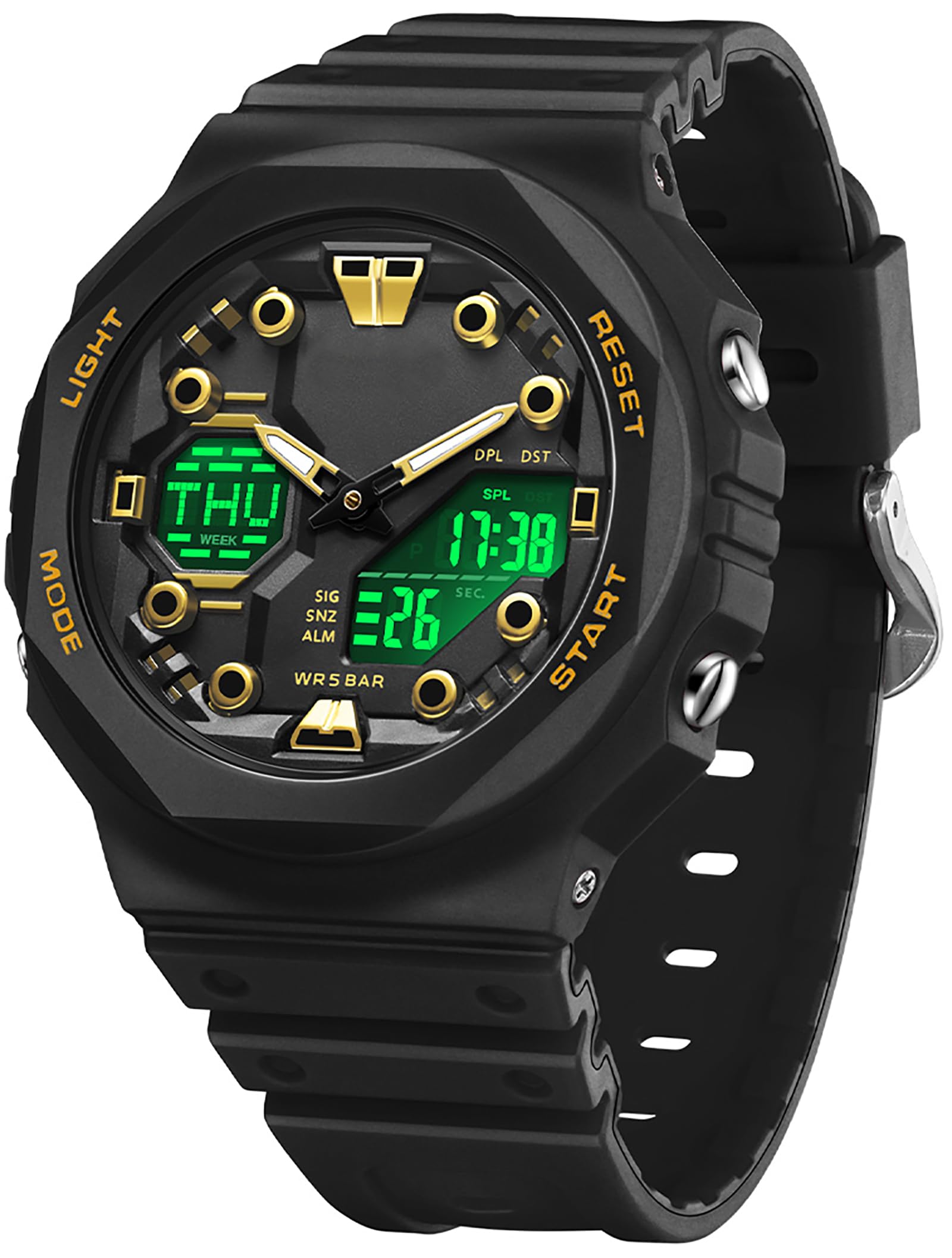 Findtime Sport Watches for Men Women,Digital Analog 5ATM Waterproof Watch with Countdown Alarm 12/24H World Time Stopwatch