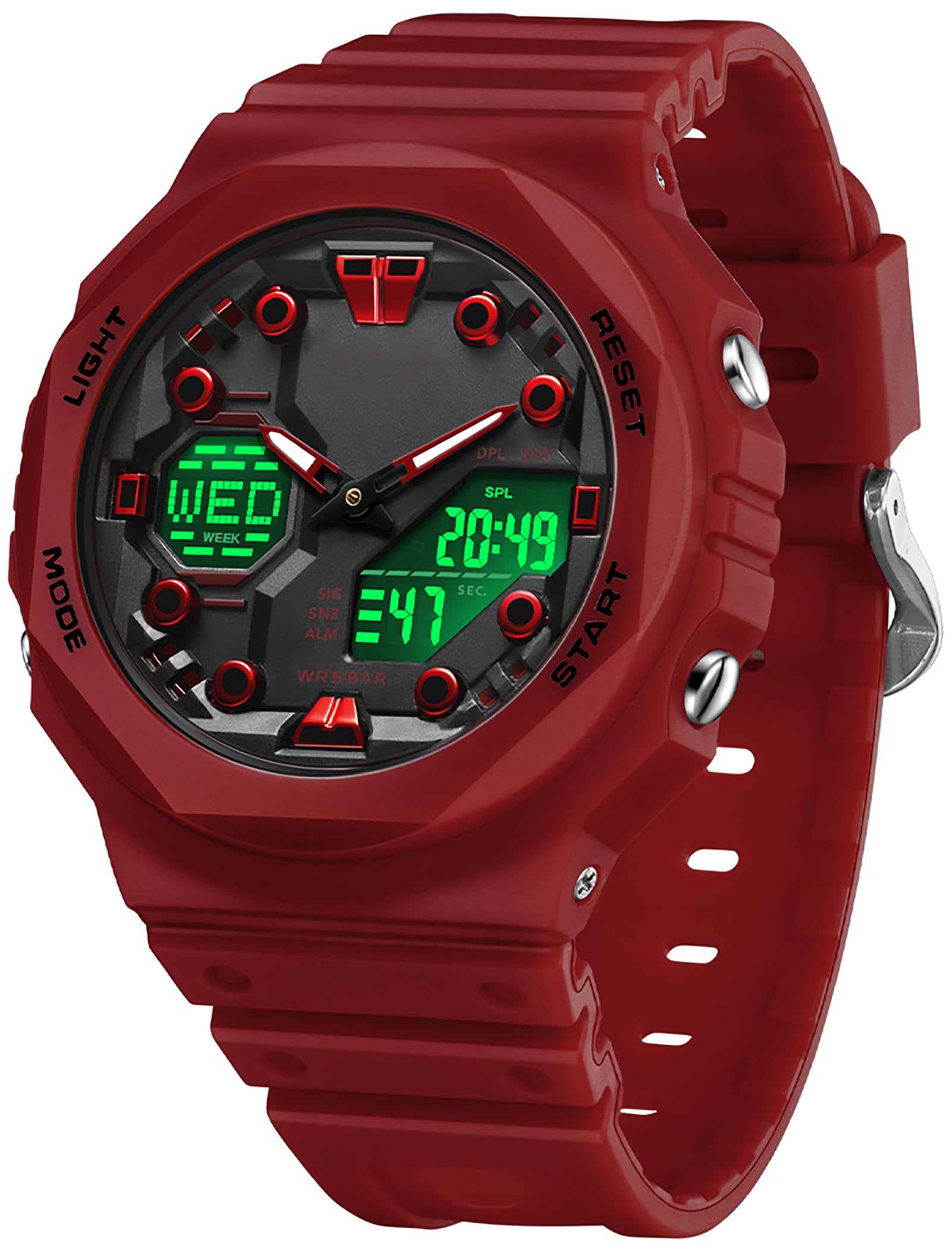 Findtime Sport Watches for Men Women,Digital Analog 5ATM Waterproof Watch with Countdown Alarm 12/24H World Time Stopwatch