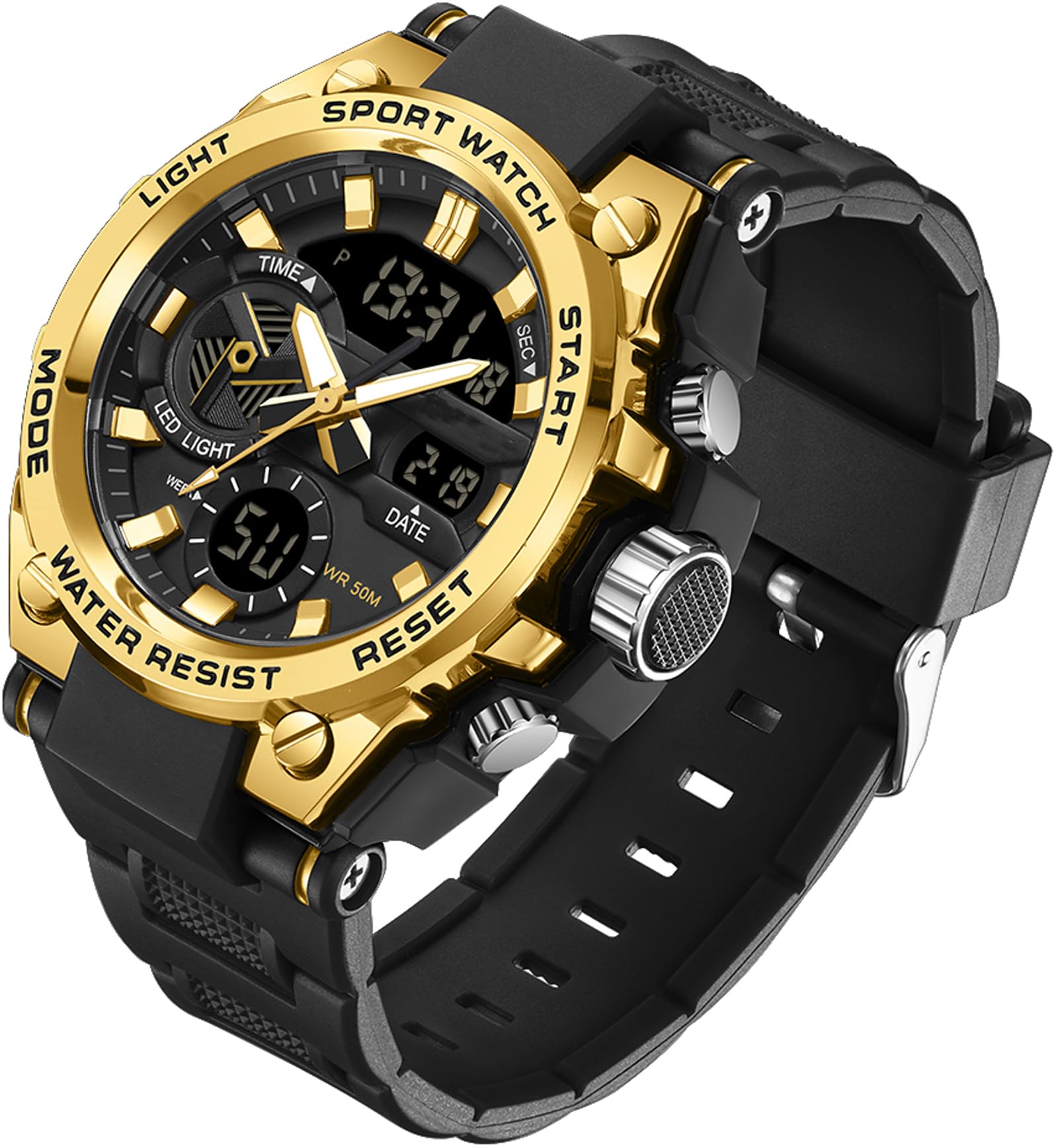 Findtime Mens Watches Military Tactical Watch for Men Digital Sports Electronics Relojes para Hombres Outdoor Stopwatch Waterproof Large Face Dual Dial Time Blue