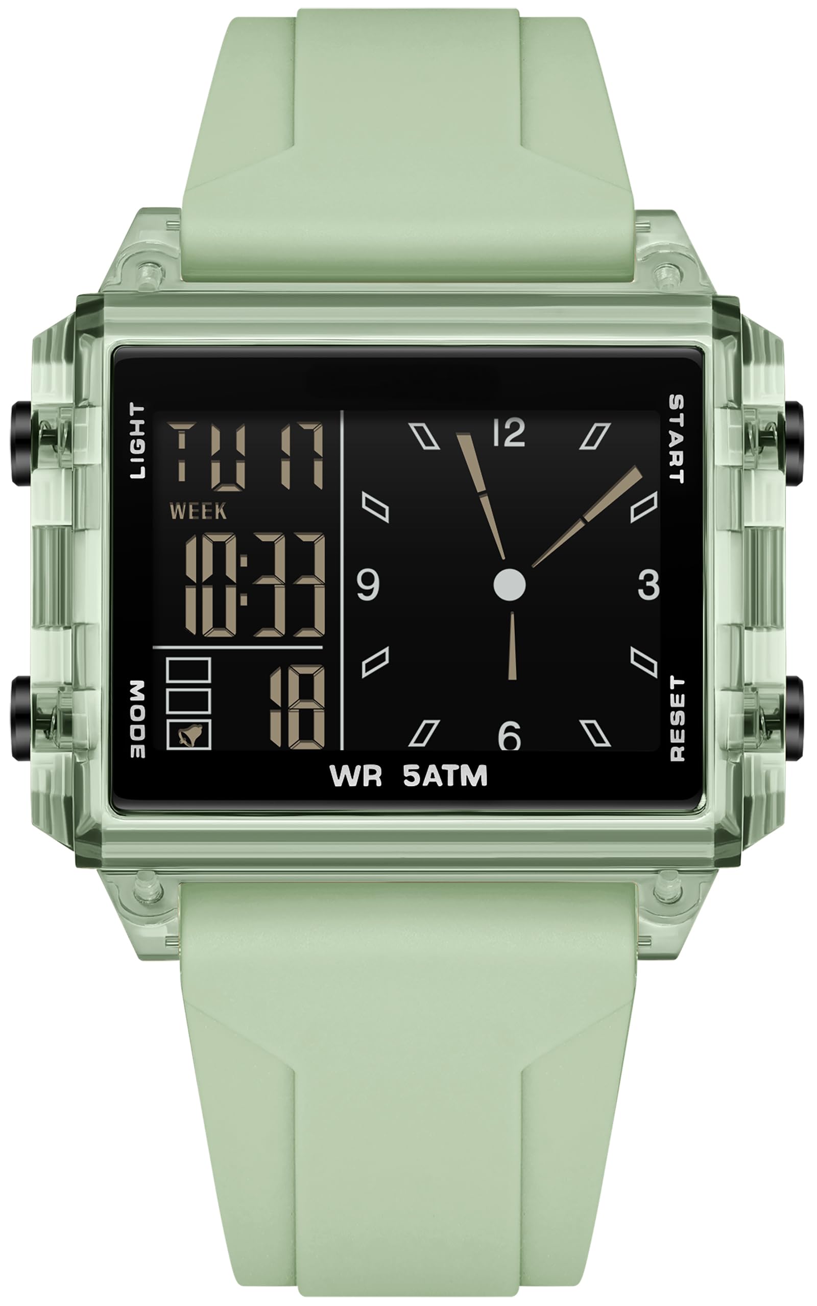 Findtime Digital Watches for Men Women Waterproof Unique Rectangle Watch Stopwatch Countdown Alarm Analog Silicone Strap Transparent Case
