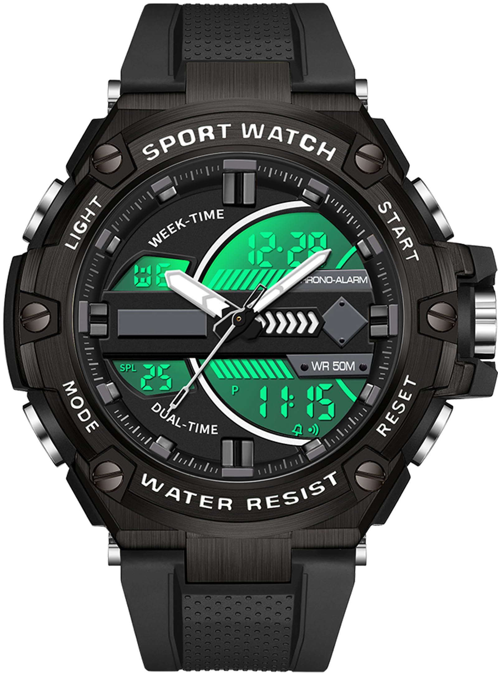 Findtime Running Mens Watches Military Tactics, 5ATM Waterproof Sports Outdoor Watch for Men Swimming Analog Digital Led Large Face Dual Dial Time Display Electronic Wristwatch White