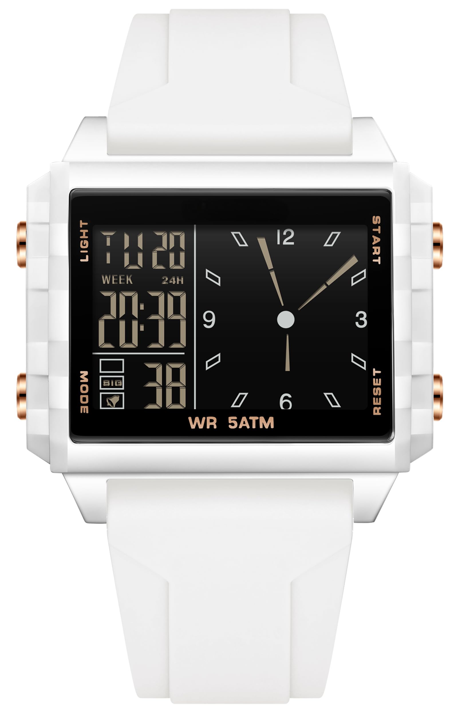 Findtime Digital Watches for Men Women Waterproof Unique Rectangle Watch Stopwatch Countdown Alarm Analog Silicone Strap Transparent Case