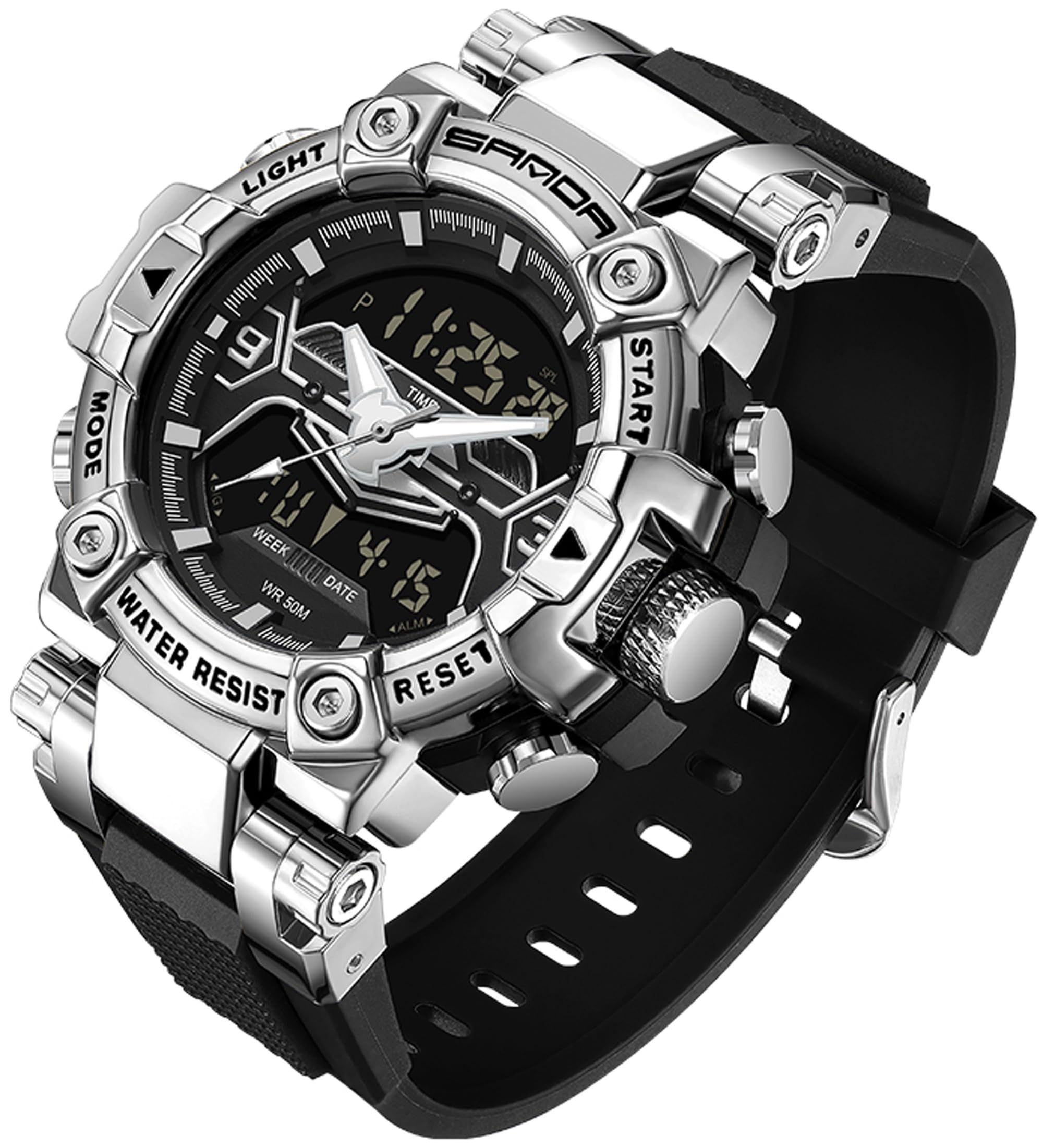 Findtime Digital Watches for Men Tactical Sports 5ATM Waterproof Watch Digital Large Face LED Backlight Wristwatch-3186