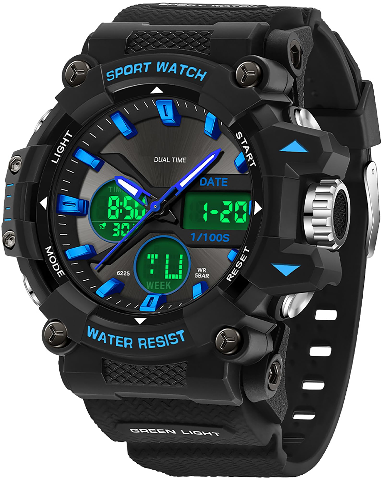 Findtime Mens Watches Sports Outdoor Watch for Men with Date Analog Digital LED Backlight Wristwatch Waterproof