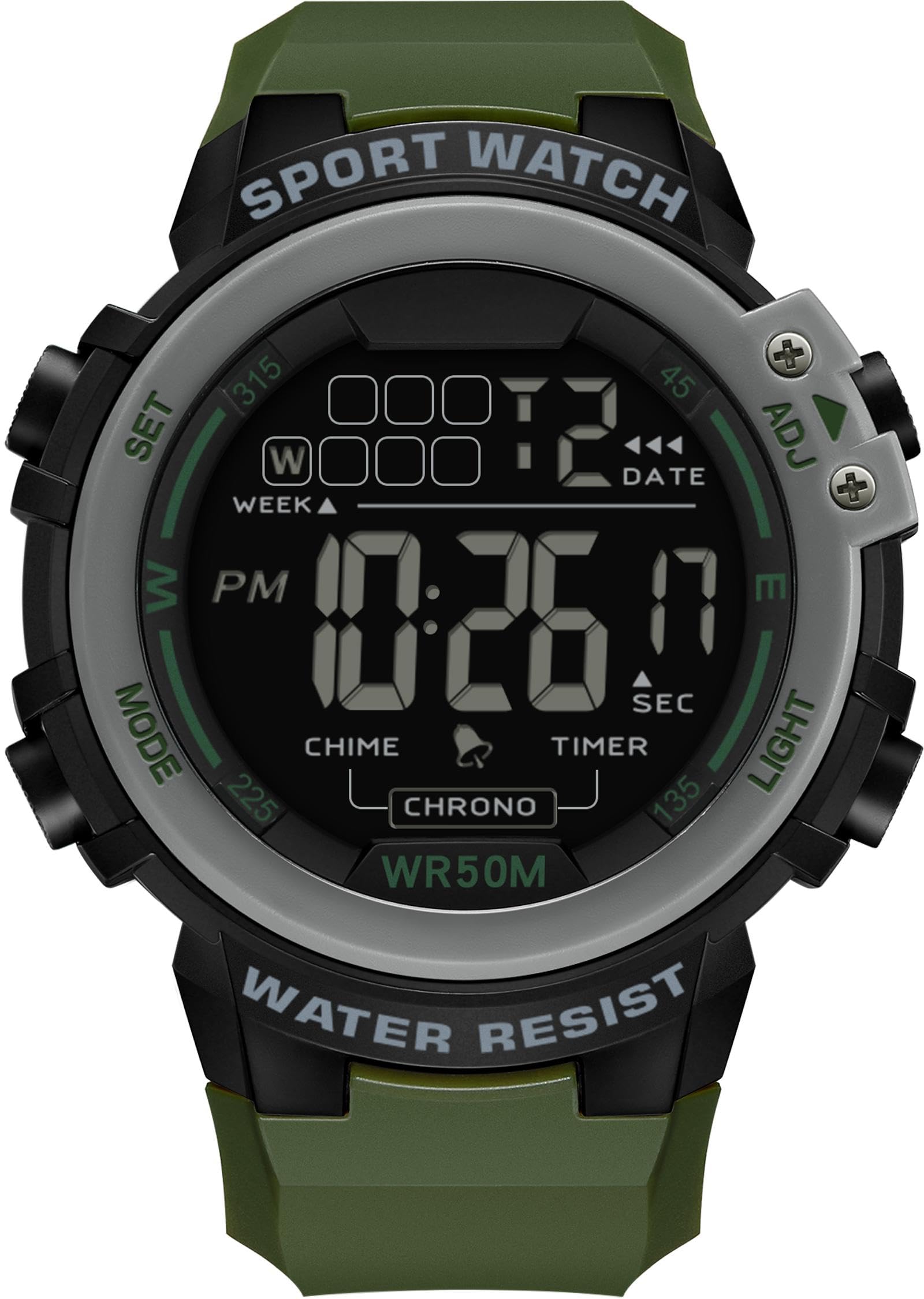 Findtime Sports Watches for Men Digital, Big Face LED Dial Easy to Read Time Wrist Watch with Countdown Timer Dual Time 5Bar Waterproof