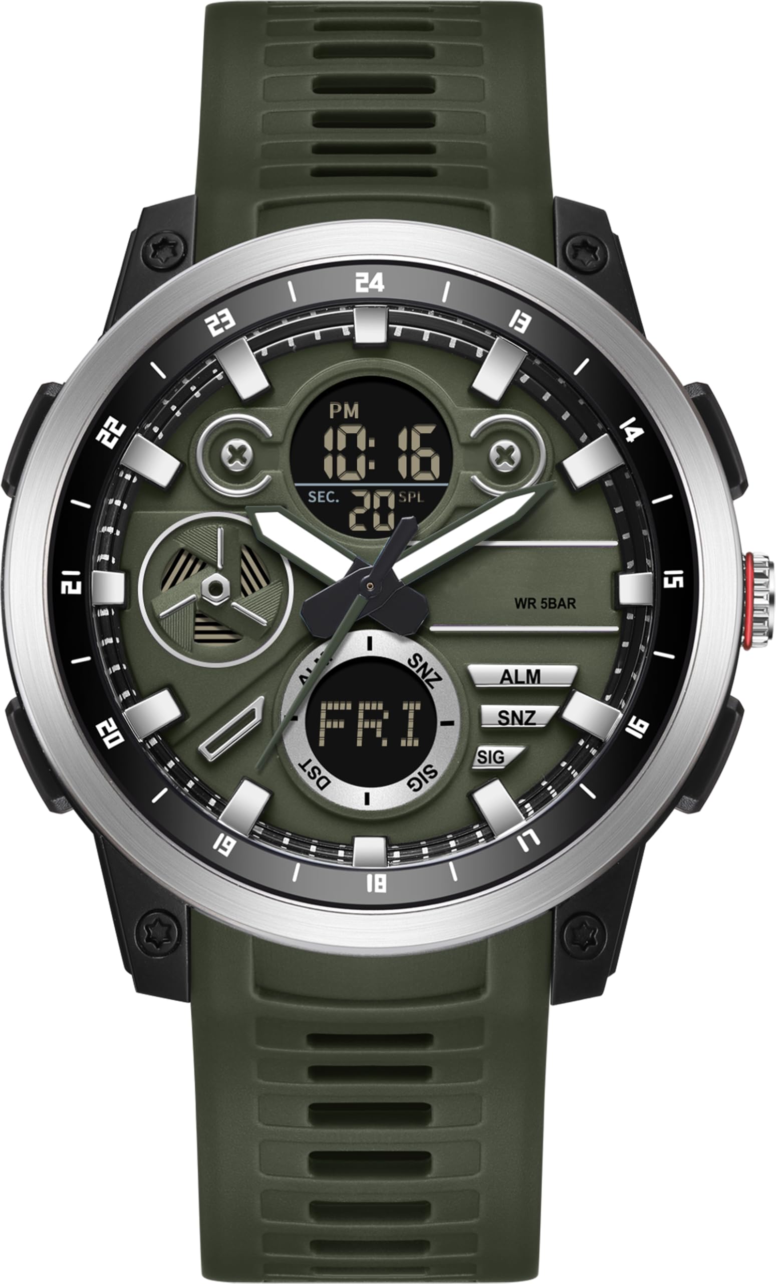 Findtime Men's Military Digital Watch Analog Quartz Waterproof Watches Sport Tactical Outdoor Electronic Multifunctional Wristwatch with Luminous Stopwatch Countdown Alarms Big Face