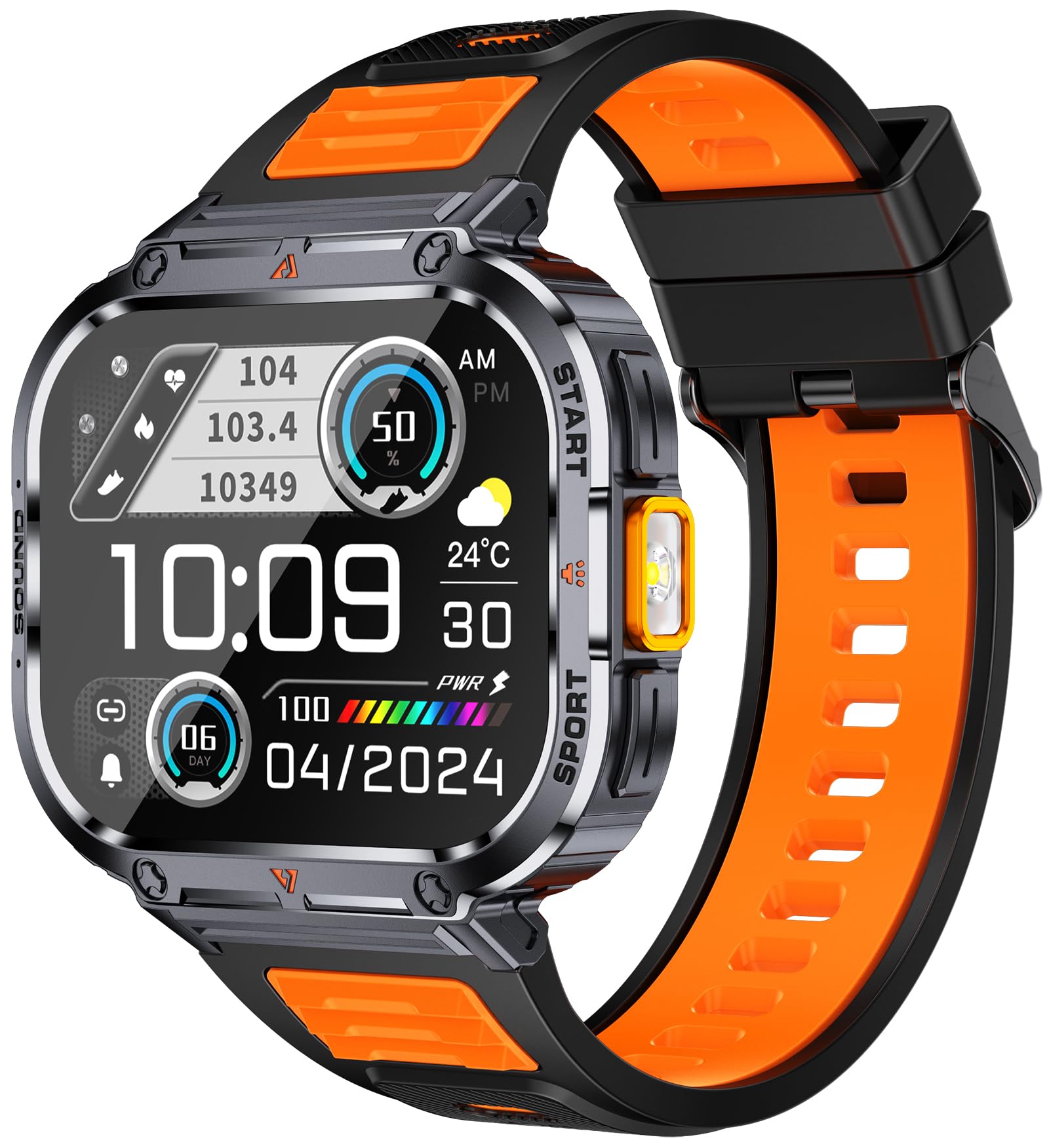 Big Screen Smart Watch for Men, 2.0'' HD Military Smartwatch with LED Flashlight 5ATM Waterproof Rugged Tactical Fitness Tracker (Answer/Make Calls)
