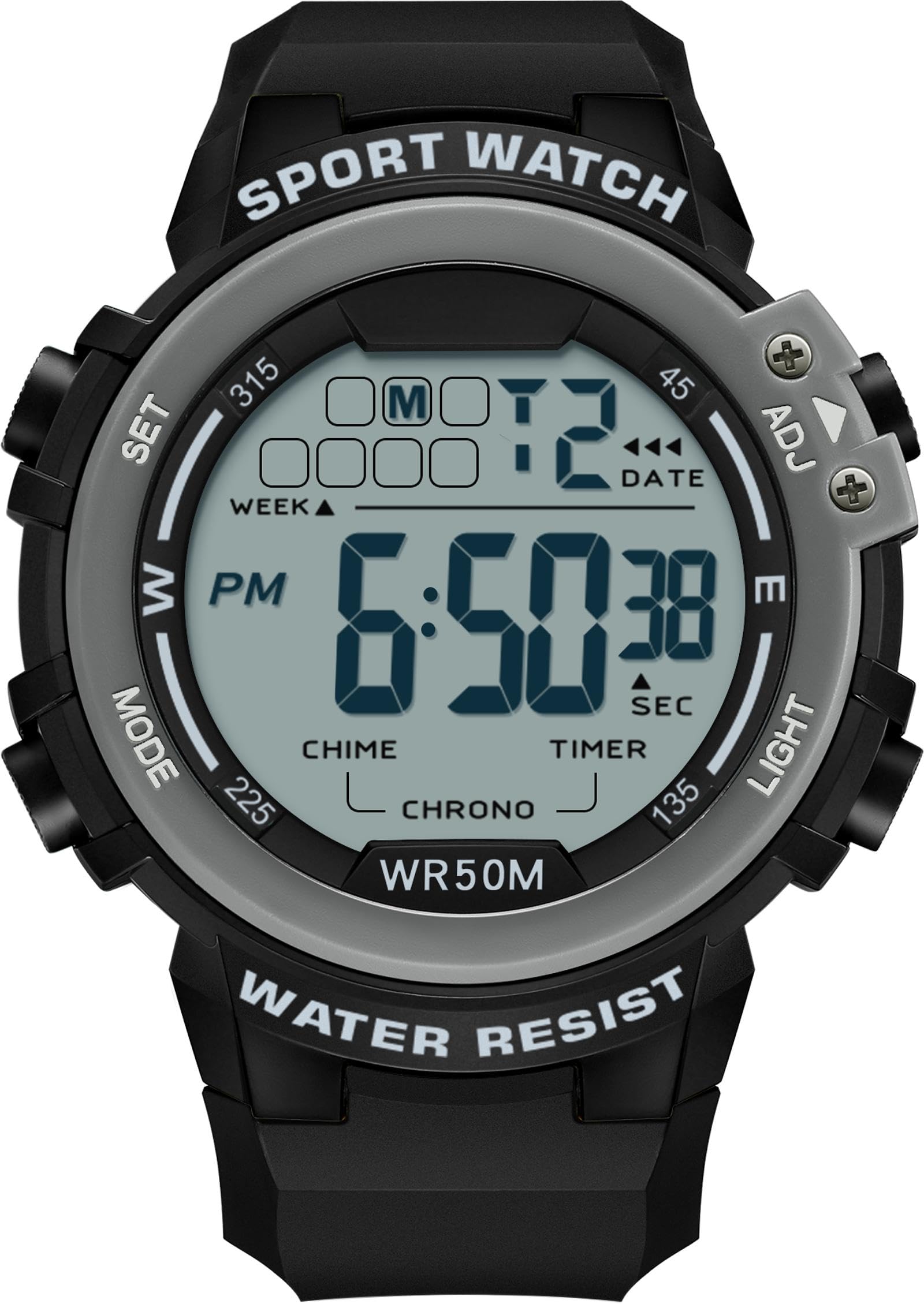 Findtime Sports Watches for Men Digital, Big Face LED Dial Easy to Read Time Wrist Watch with Countdown Timer Dual Time 5Bar Waterproof