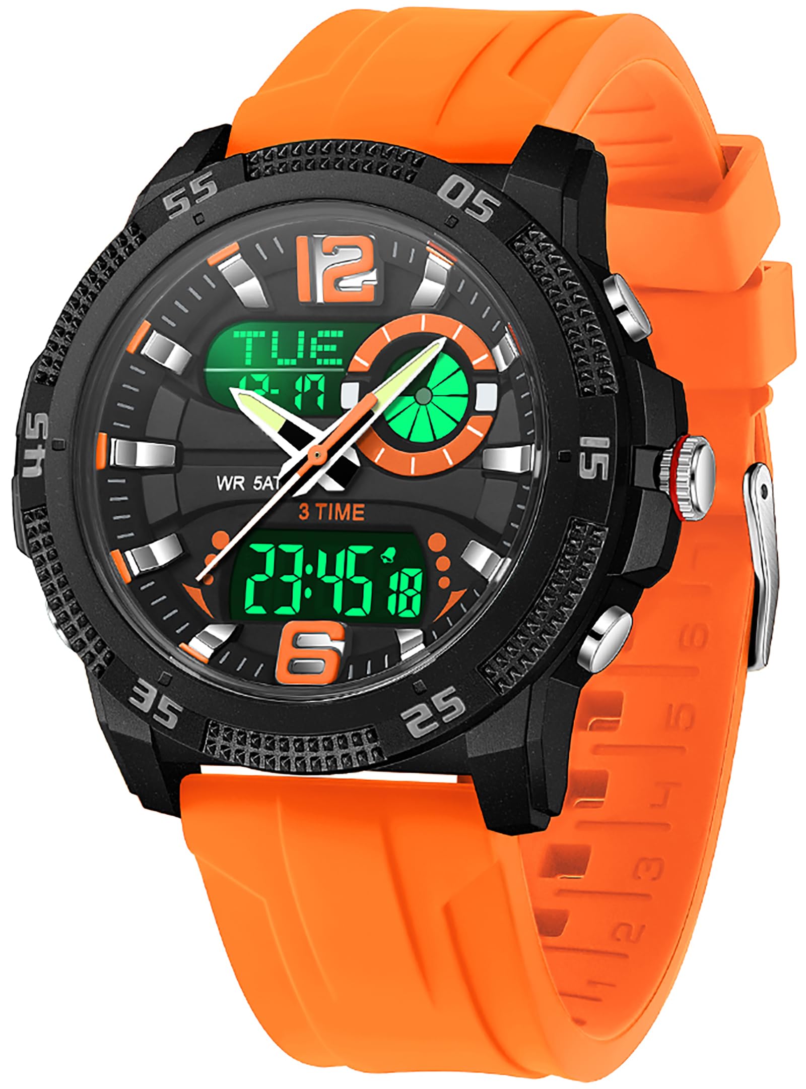 Findtime Mens Watches Sports Outdoor Waterproof Men's Digital Analog Watch with Countdown/LED Backlight/Timer/Alarm/Date Stopwatch