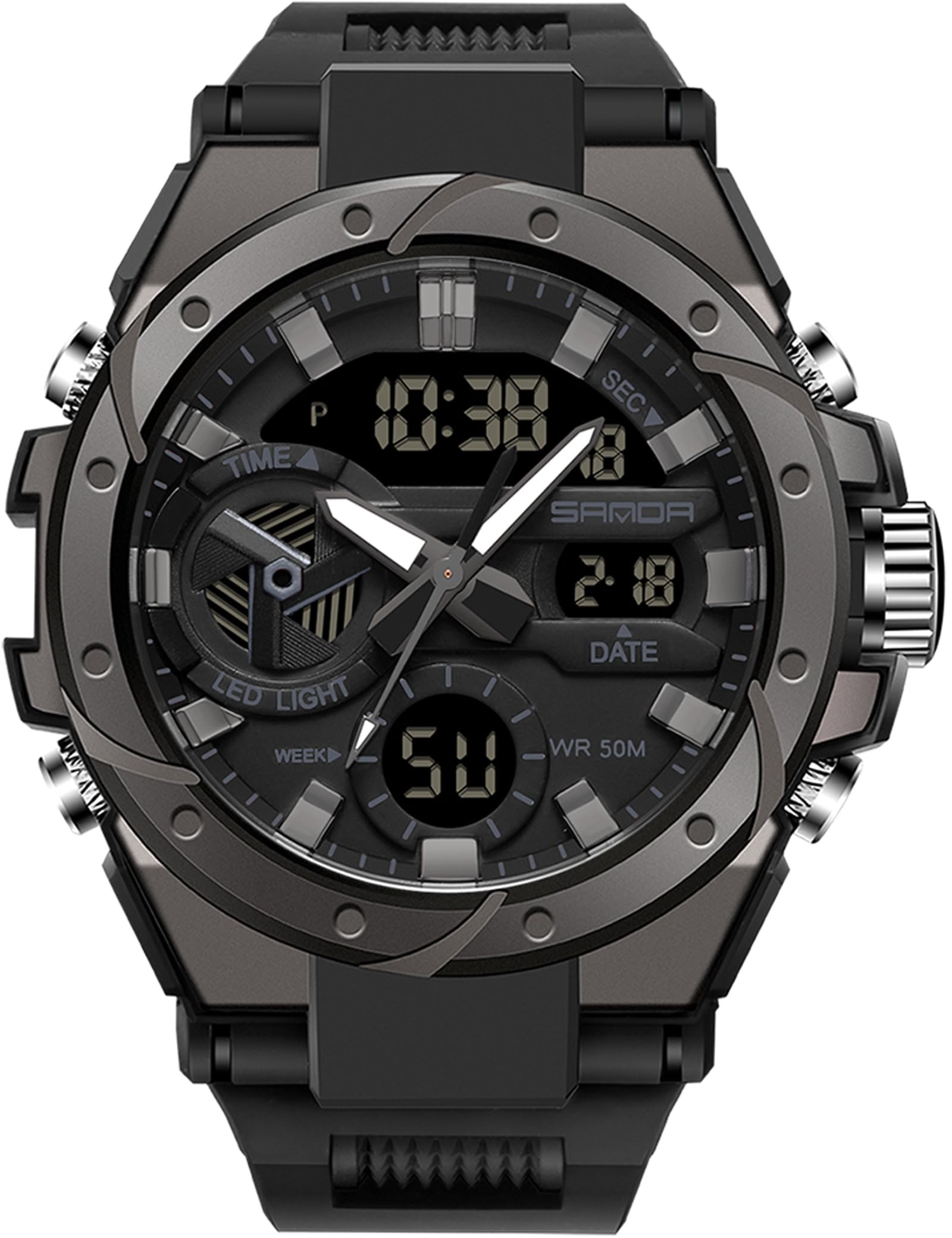 Findtime Mens Digital Analog Watches for Men, Men's Sports Outdoor Watch Military Tactical Wristwatch with Alarm Water Shock Resistant Date Dual Display Stopwatch