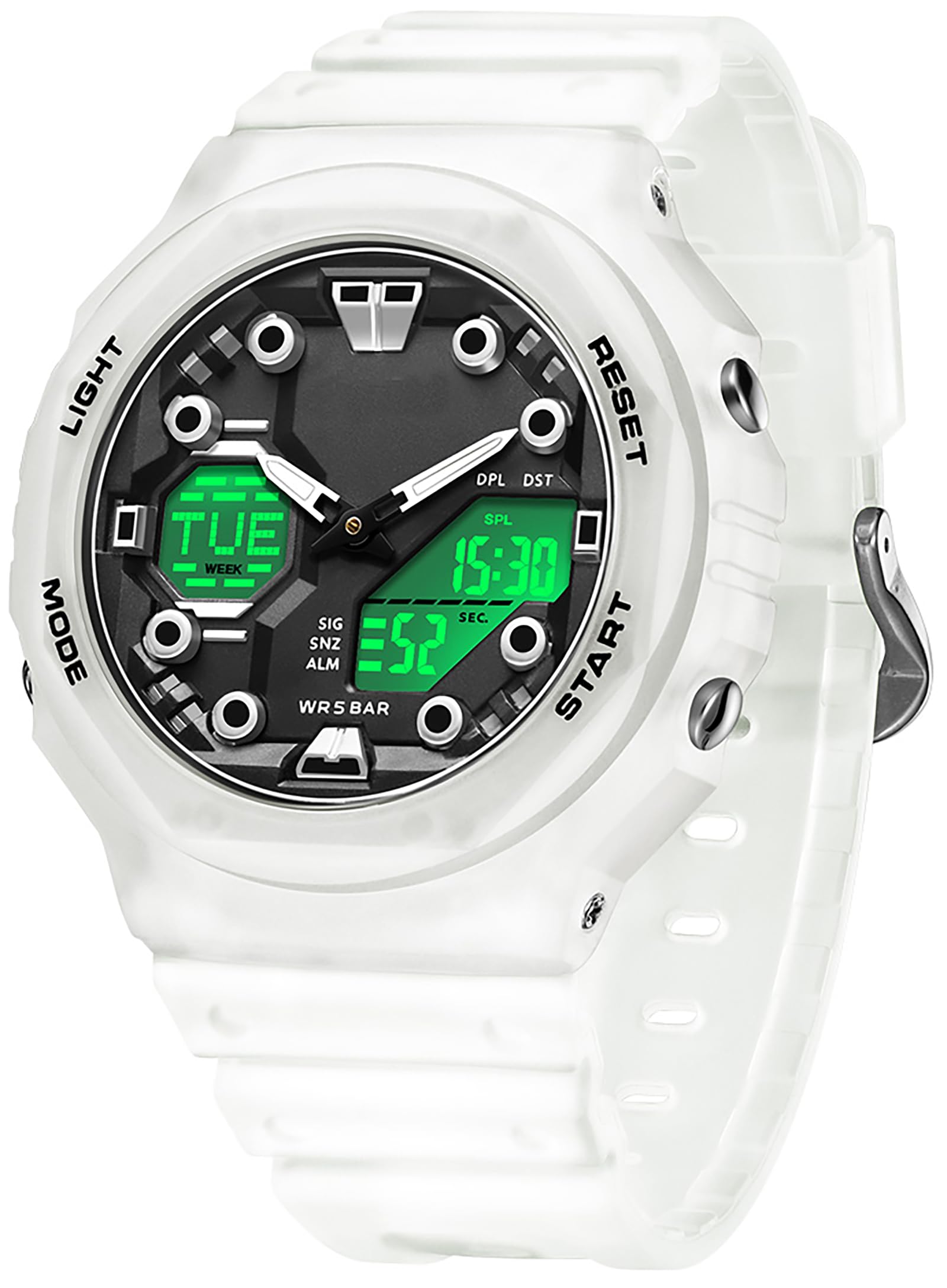 Findtime Sport Watches for Men Women,Digital Analog 5ATM Waterproof Watch with Countdown Alarm 12/24H World Time Stopwatch