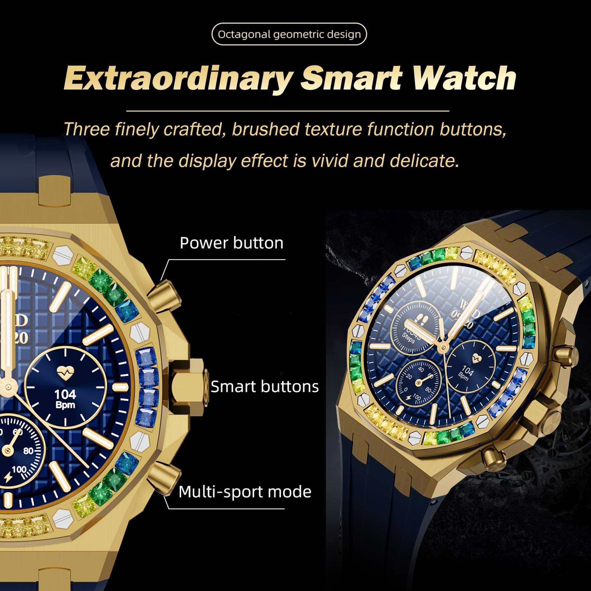 Smart Watch Answer Make Calls Message Reminder Smartwatch Compatible iPhone Heart Rate Monitor Bluetooth Diamond Smart Watches for Men