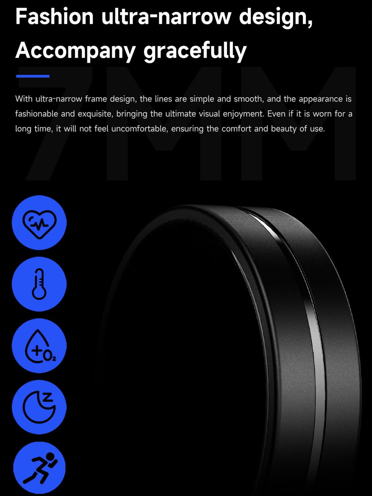 Smart Ring Ultra Narrow Sleep Heart Rate Monitor Ring Blood Pressure Health Fitness Tracker Step Counter Calories Waterproof Remote Camera Smart Rings