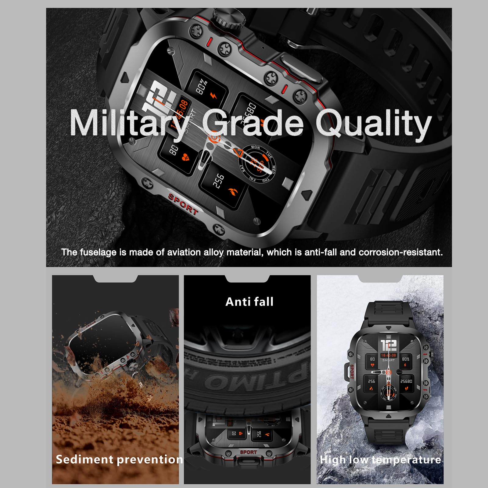 Smart Watch for Men (Answer/Make Calls), Rugged Smartwatch with Blood Pressure/Heart Rate/Sleep Monitor, Waterproof Step Tracker, 1.96" HD Screen for Android/iOS Phones