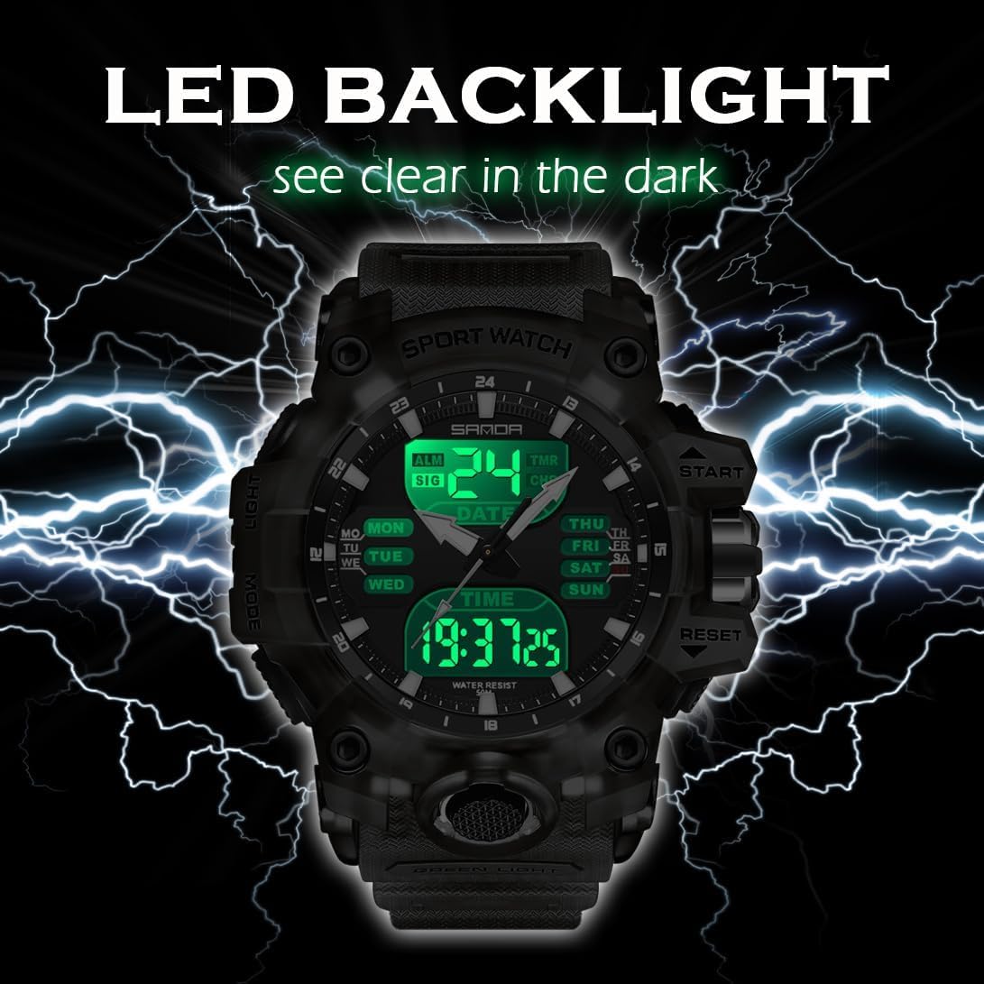 Findtime Mens Sports Watch Military Watches for Men Waterproof Watch Mens Digital Watches Rugged Watch with LED Backlight Alarm Stopwatch