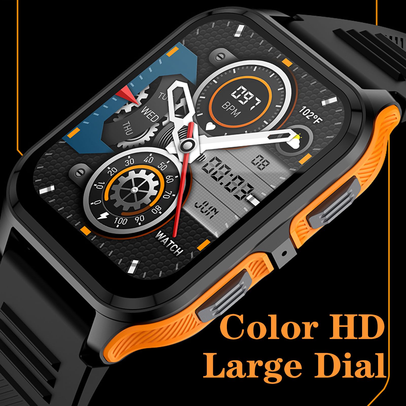 Rugged Military Smart Watch for Men Android Phones 1.83" Outdoor Running Smartwatch with Answer/Make Call 100 Sport Modes Fitness Tracker