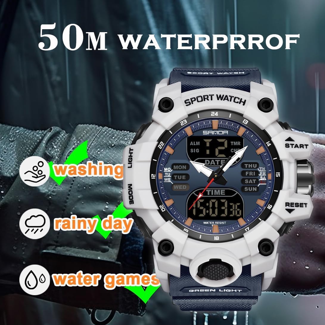 Findtime Mens Sports Watch Military Watches for Men Waterproof Watch Mens Digital Watches Rugged Watch with LED Backlight Alarm Stopwatch