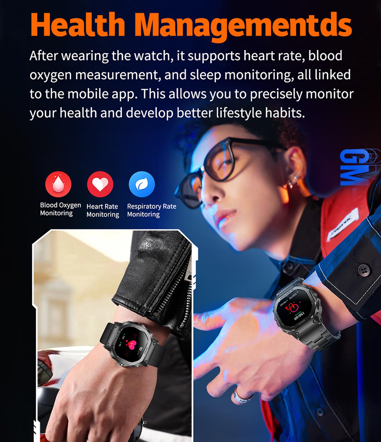 Smart Watch for Men Smart Watches Military Watches for Men Fitness Tracker Bluetooth Call Heart Rate Monitor Sleep Monitor Pedometer Step Counter Waterproof Smartwatch iOS Android Phones Canvas Band