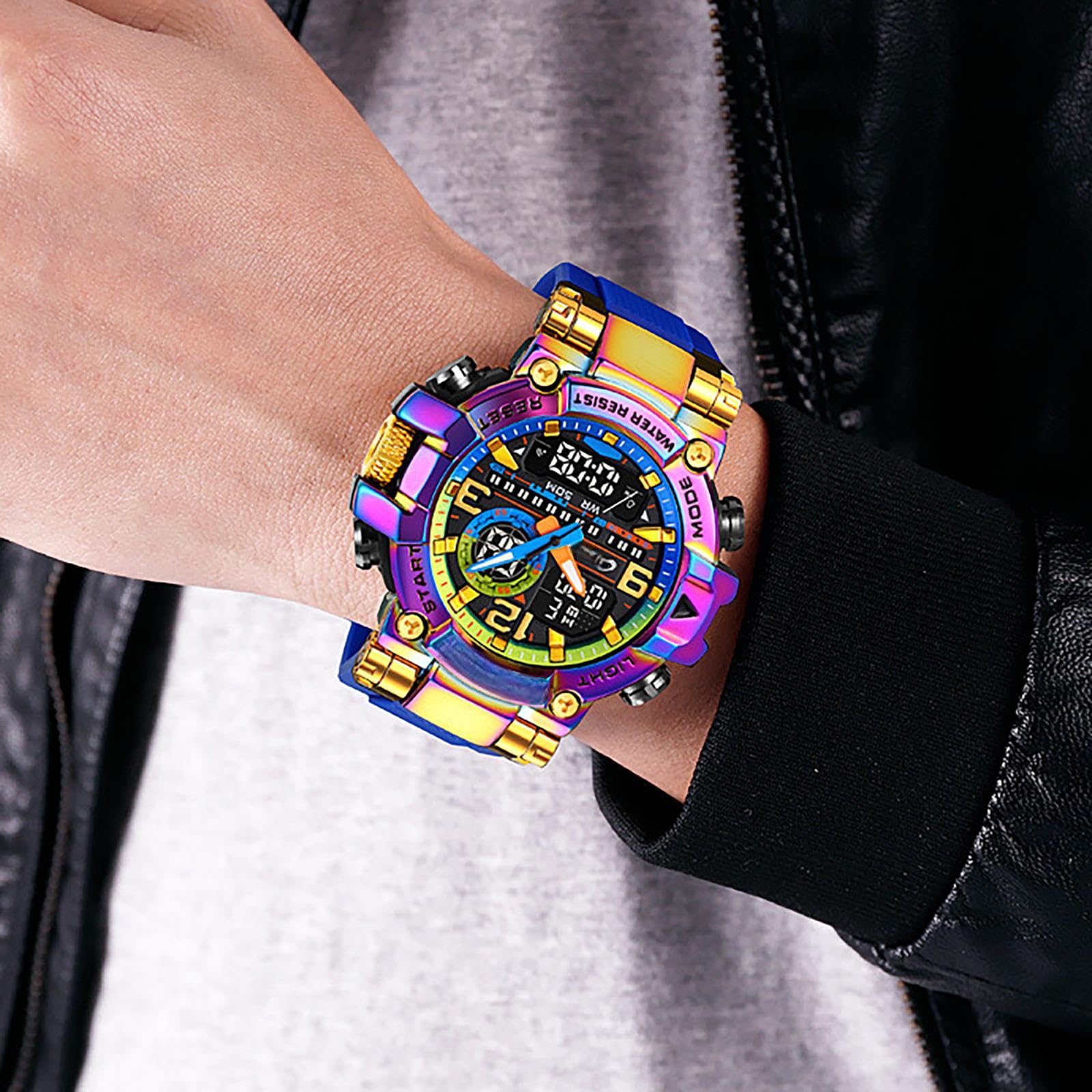 Findtime Cool Designer Mens Watches Big Face Digital Sports Watch for Men with LED Backlight/Alarm/Date/Dual Time Zone/Stopwatch